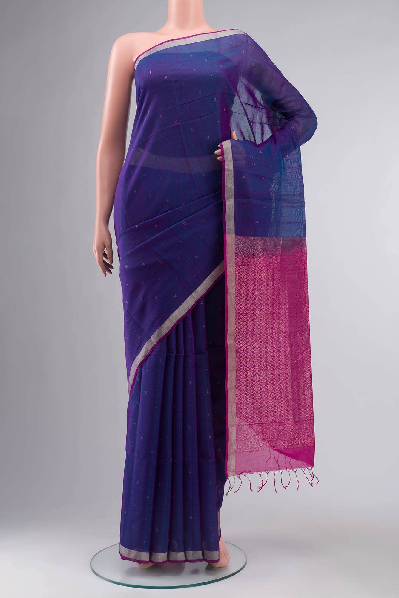 Blue with Pink Dual Tone Silk Cotton Saree