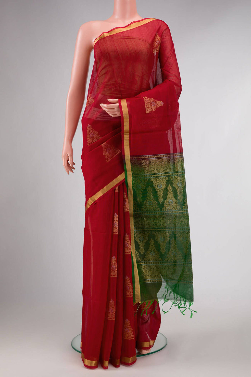 Red Dual Tone Silk Cotton Saree