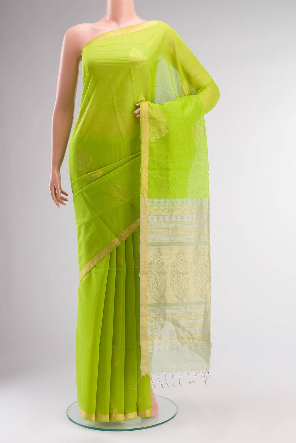 Parrot Green Silk Cotton Saree