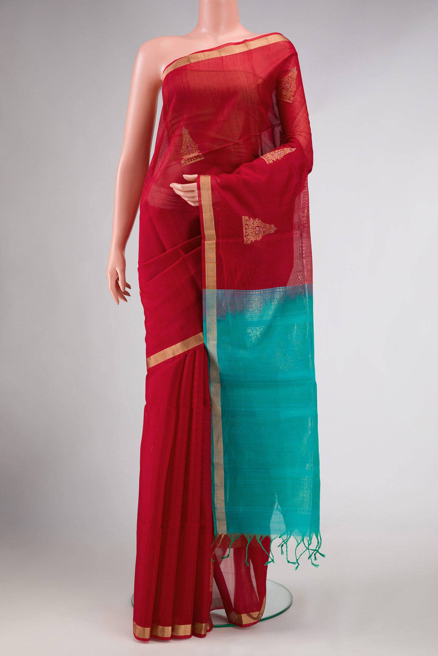 Red Dual Tone Silk Cotton Saree