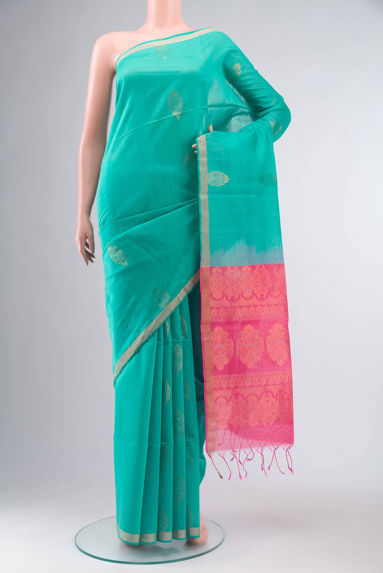 Turquoise Silk Cotton Saree