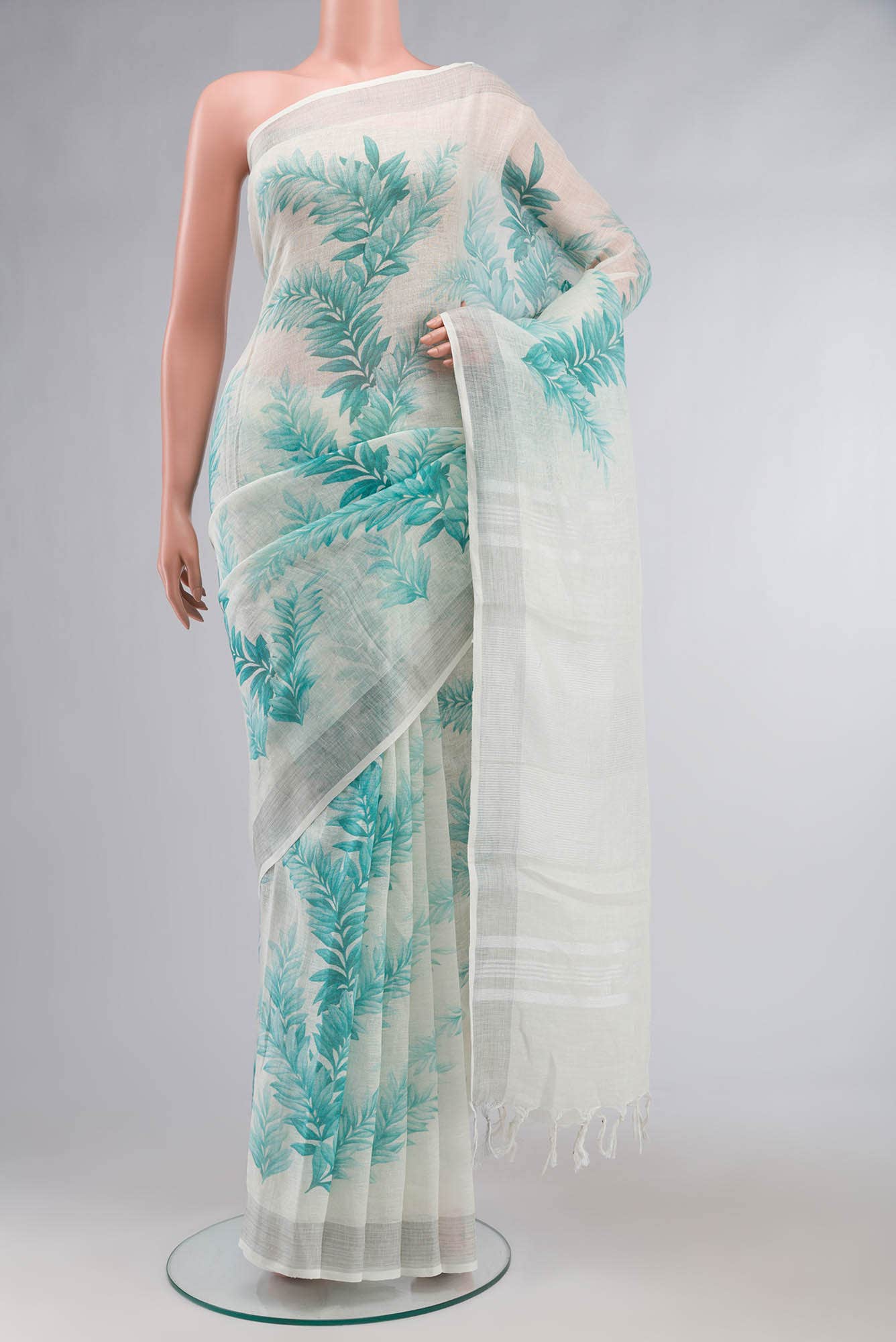 White Linen Cotton Saree
