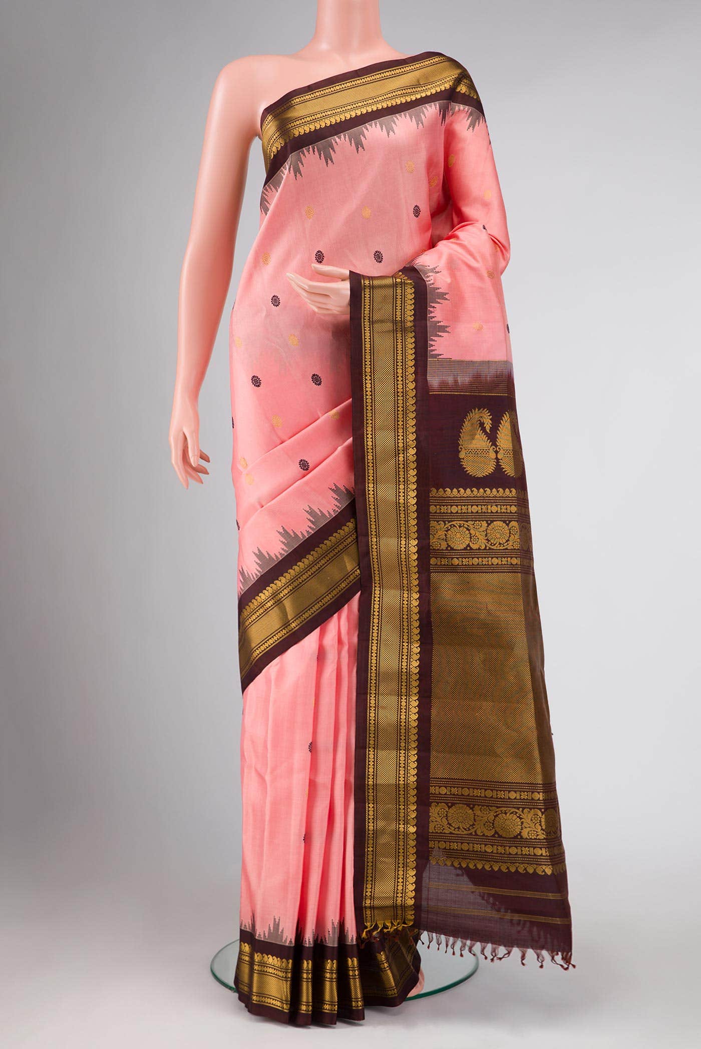 Golden Peach Gadwal Silk Saree
