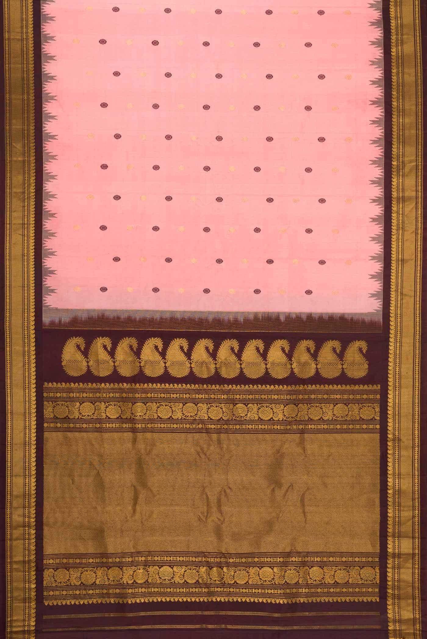 Golden Peach Gadwal Silk Saree