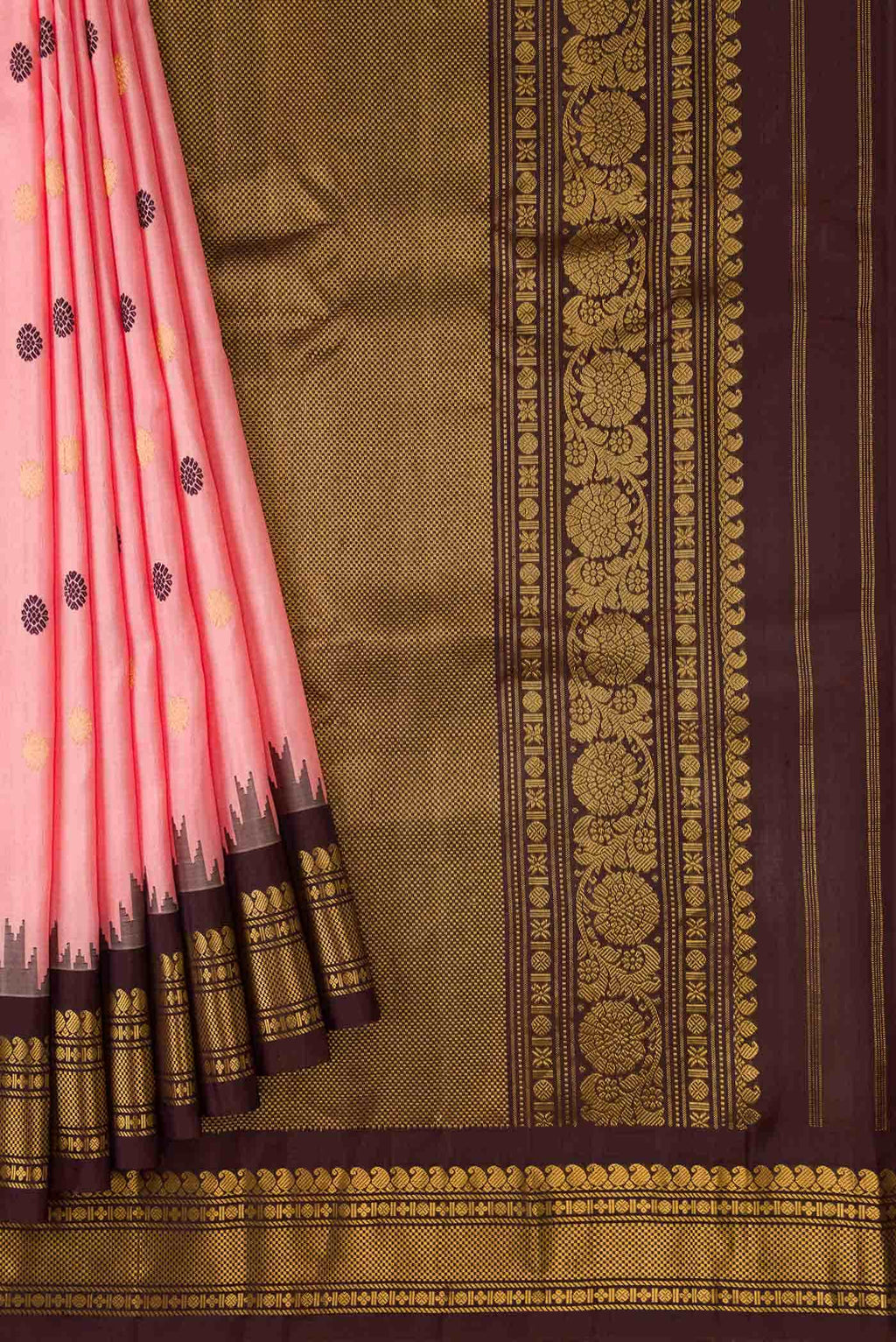 Golden Peach Gadwal Silk Saree