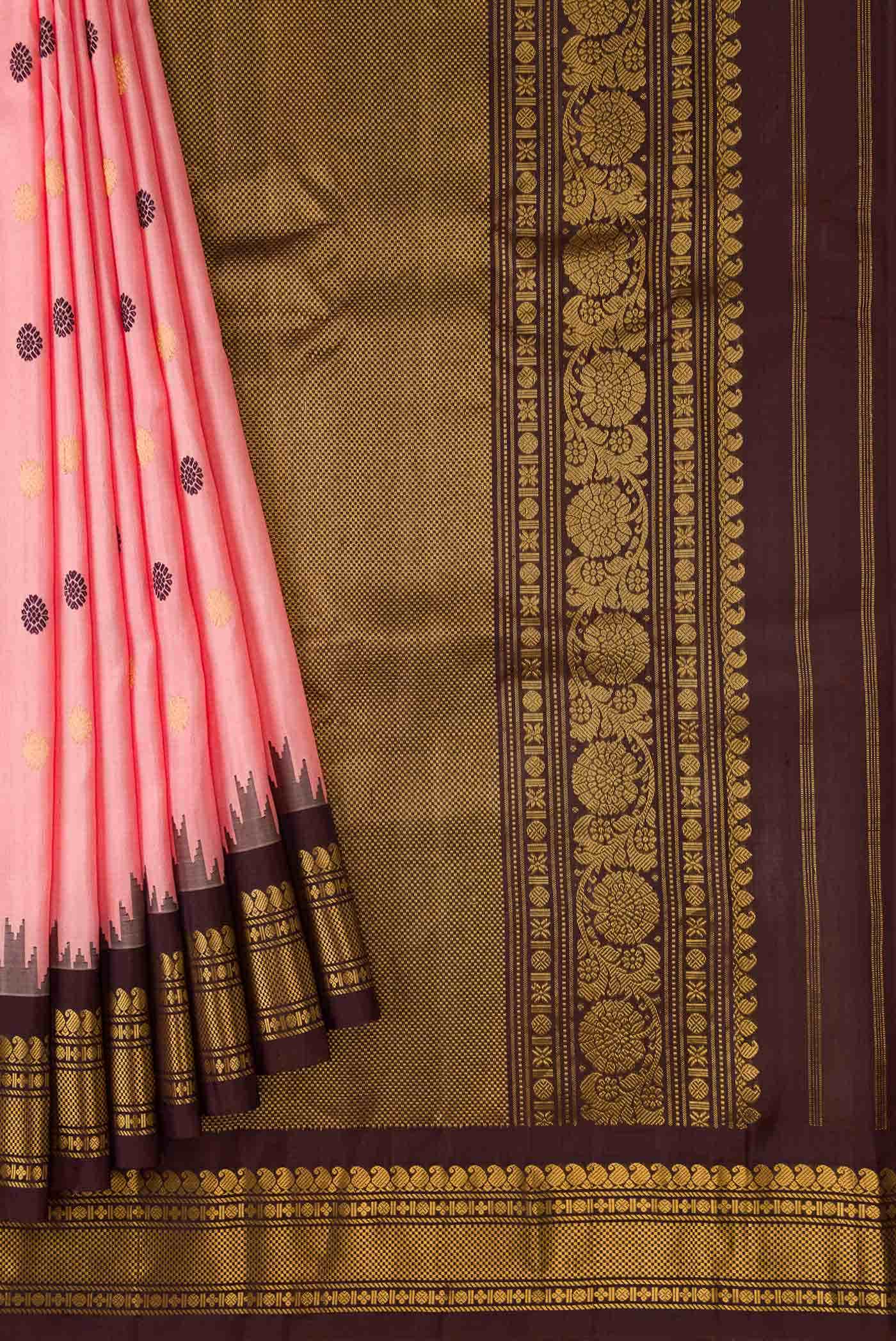 Golden Peach Gadwal Silk Saree