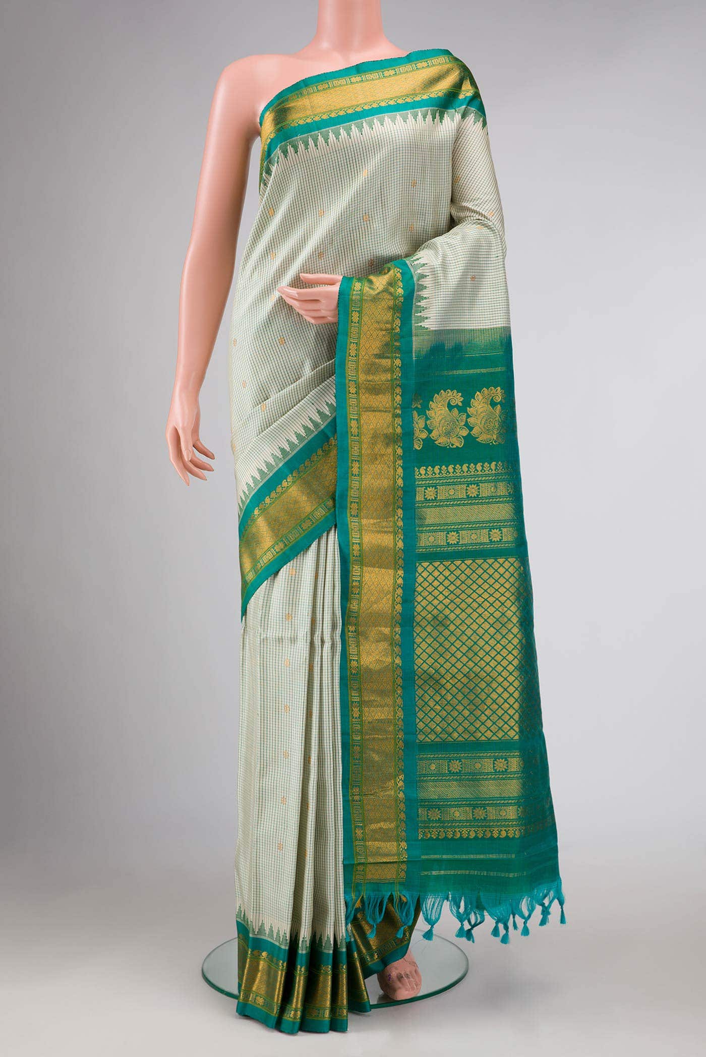 Off White Gadwal Silk Saree