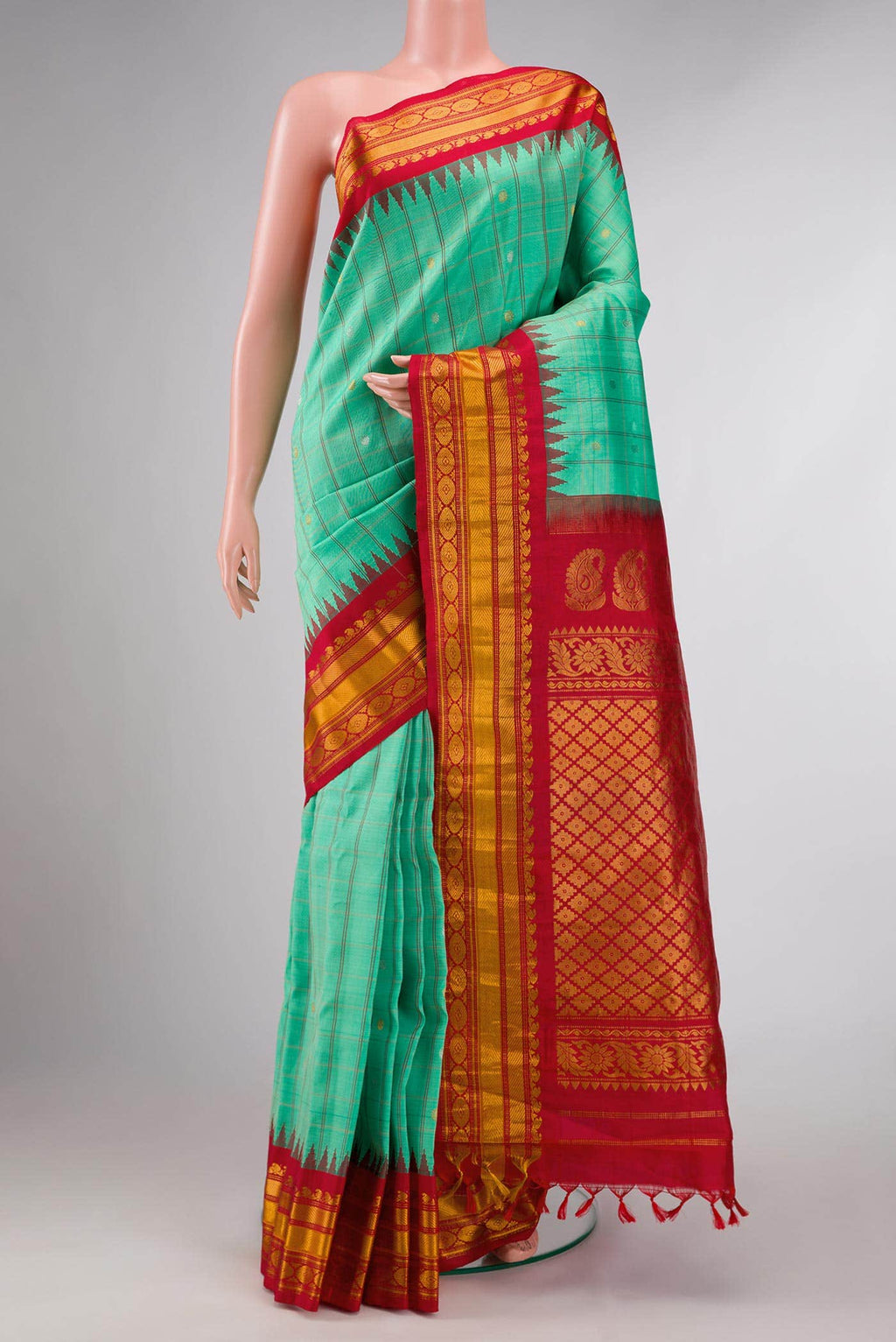 Sea Green Dual Tone Gadwal Silk Saree