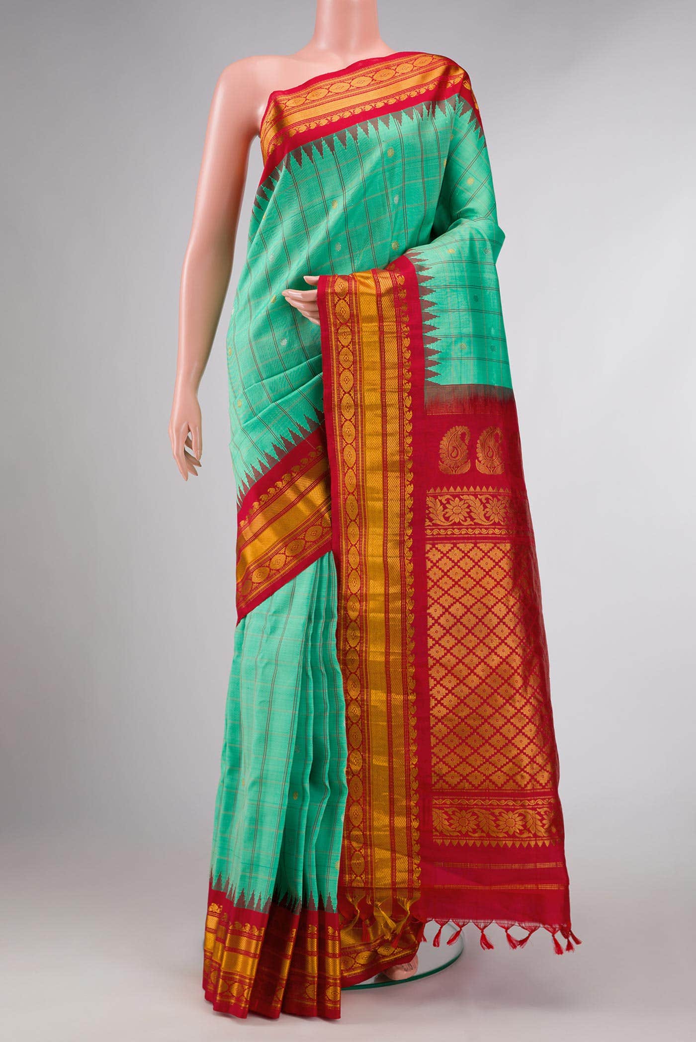 Sea Green Dual Tone Gadwal Silk Saree