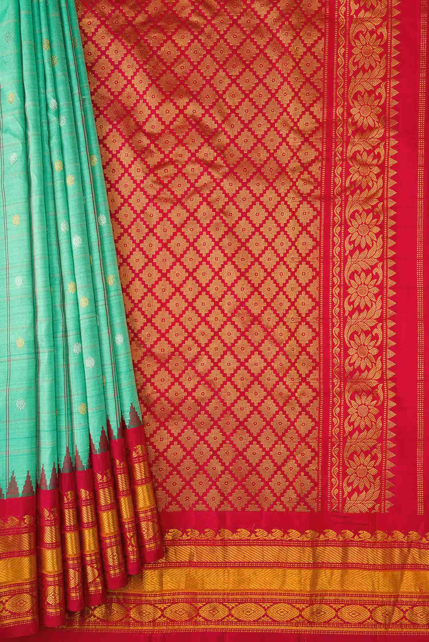 Sea Green Dual Tone Gadwal Silk Saree