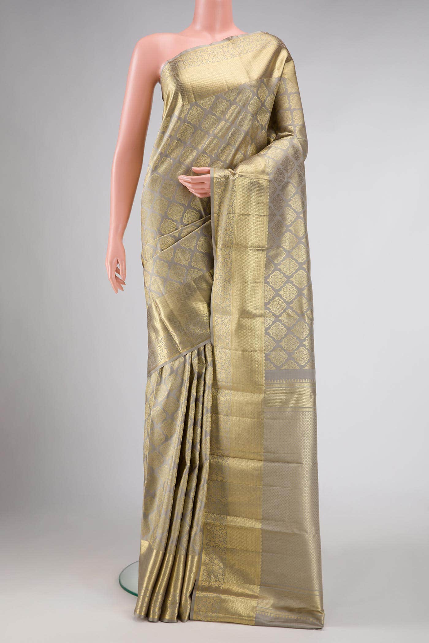 Dark Beige Dual Tone Kanchipuram Silk Saree