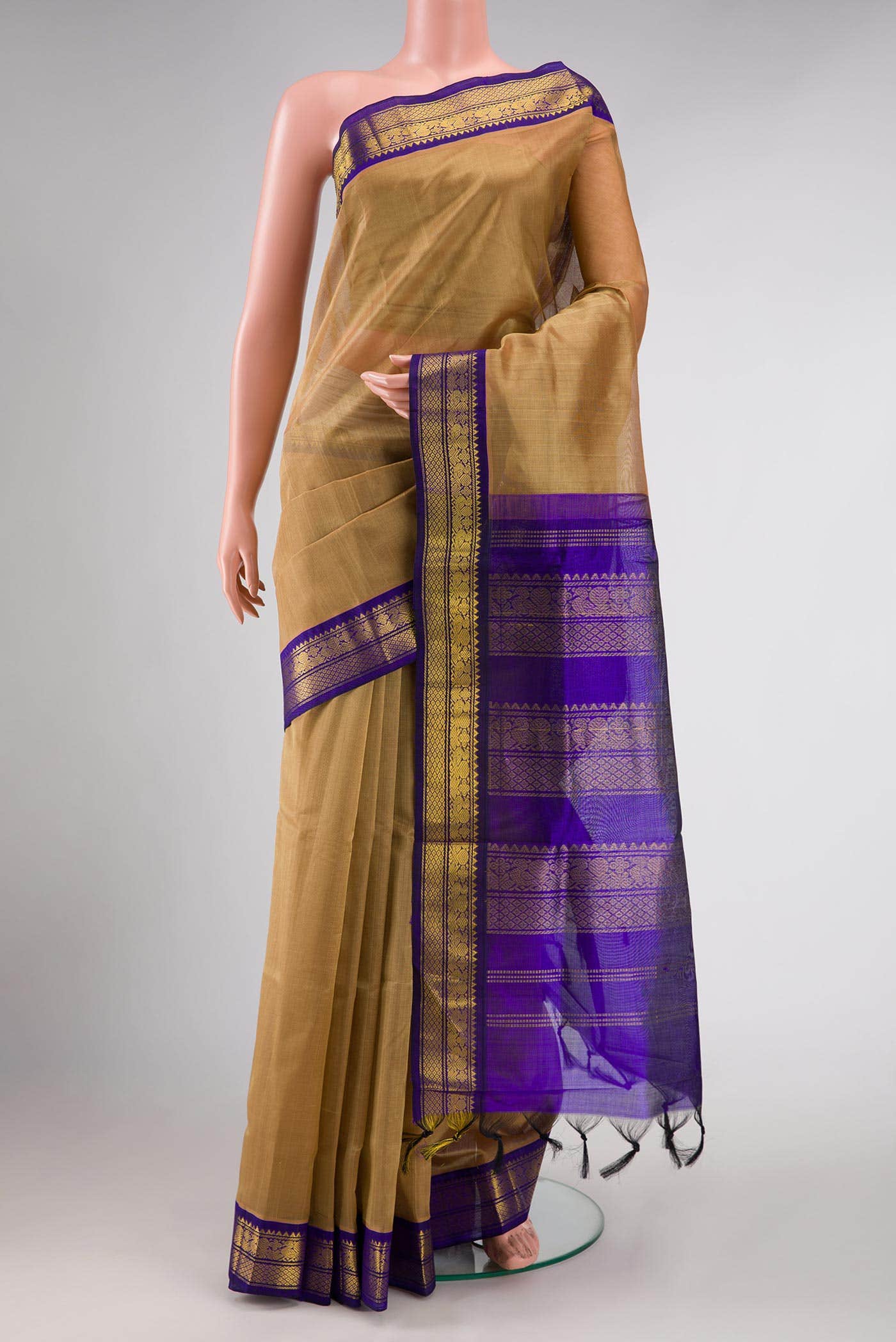 Beige Dual Tone Silk Cotton Saree