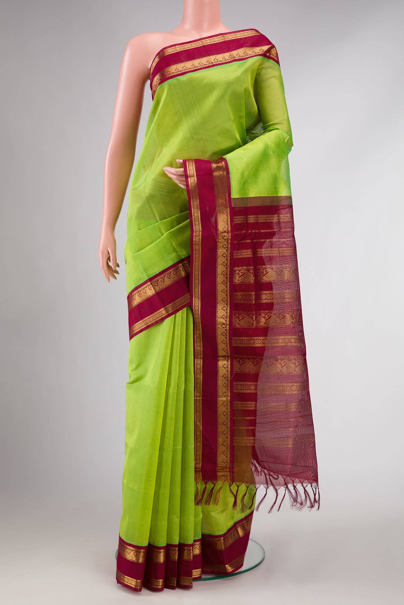 Parrot Green Dual Tone Silk Cotton Saree