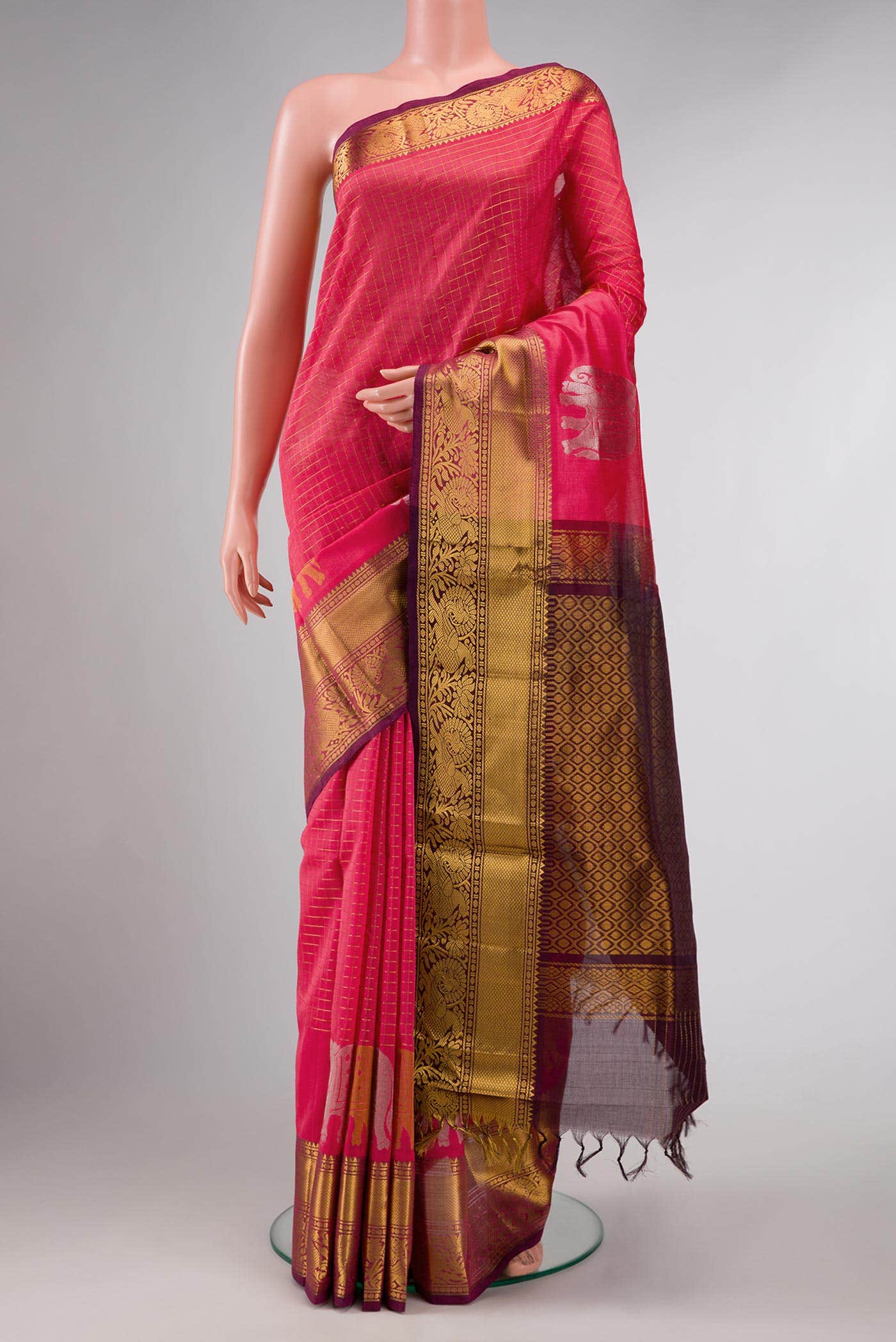 Pink Dual Tone Silk Cotton Saree