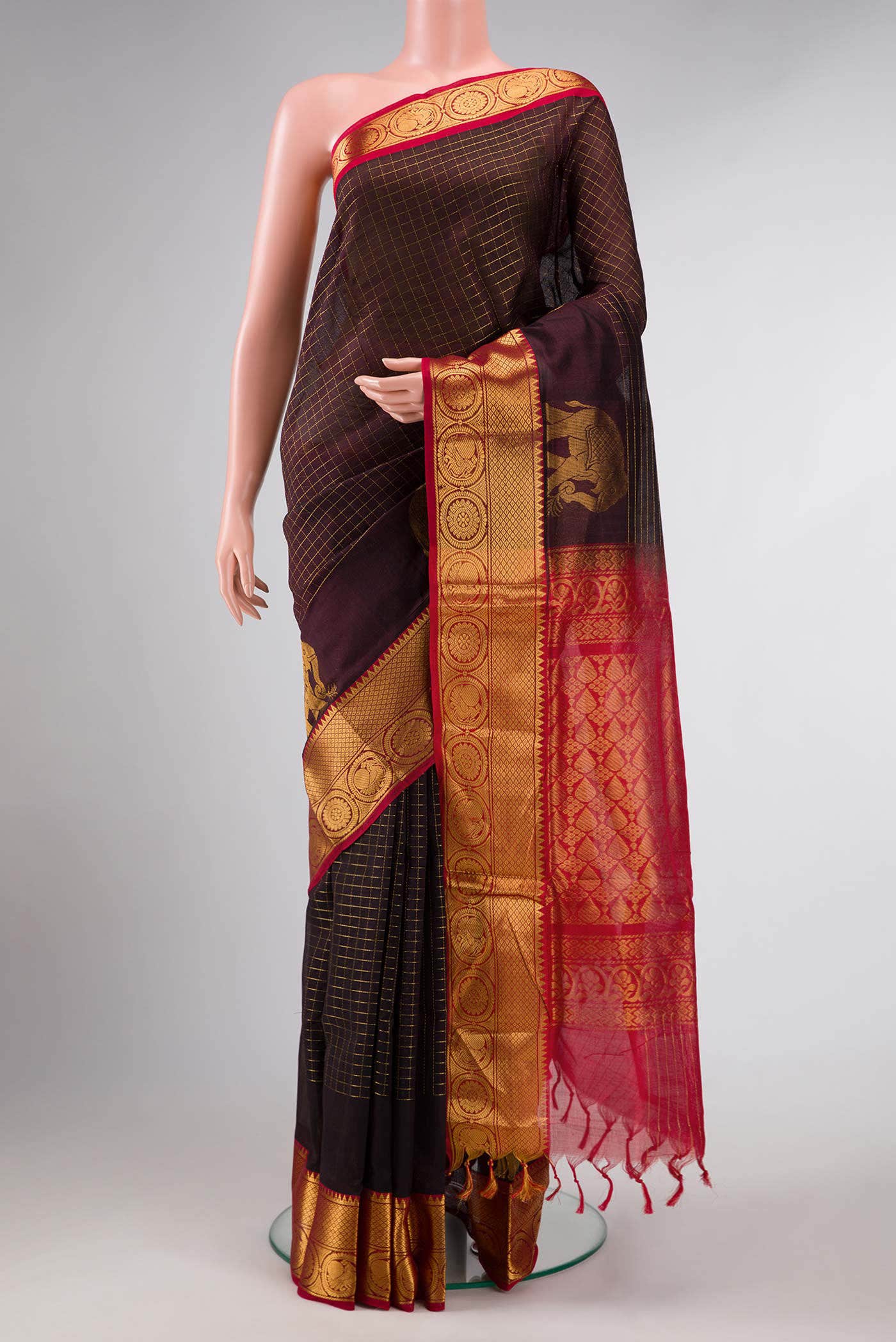 Coffee Brown Dual Tone Silk Cotton Saree