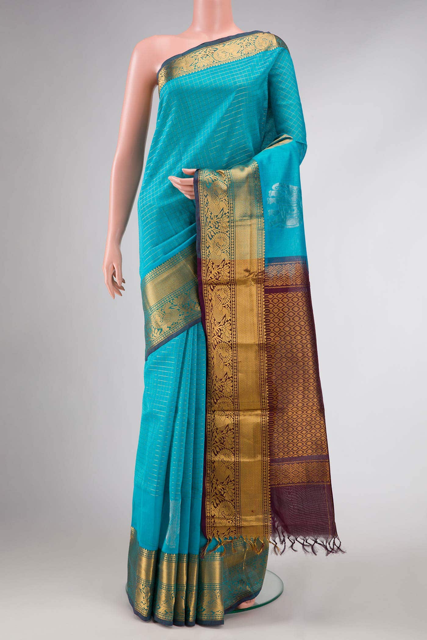 Sky Blue Dual Tone Silk Cotton Saree
