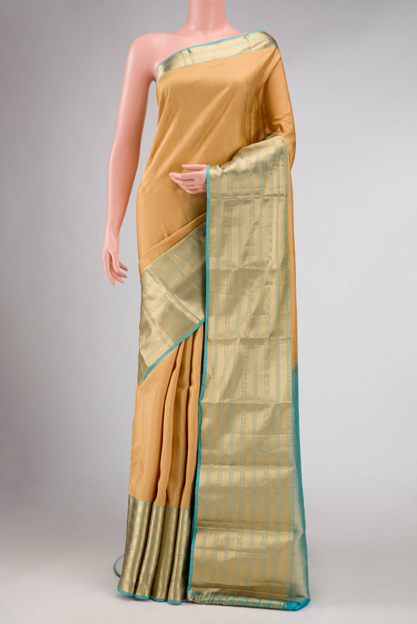Golden Peach Kanchipuram Silk Saree