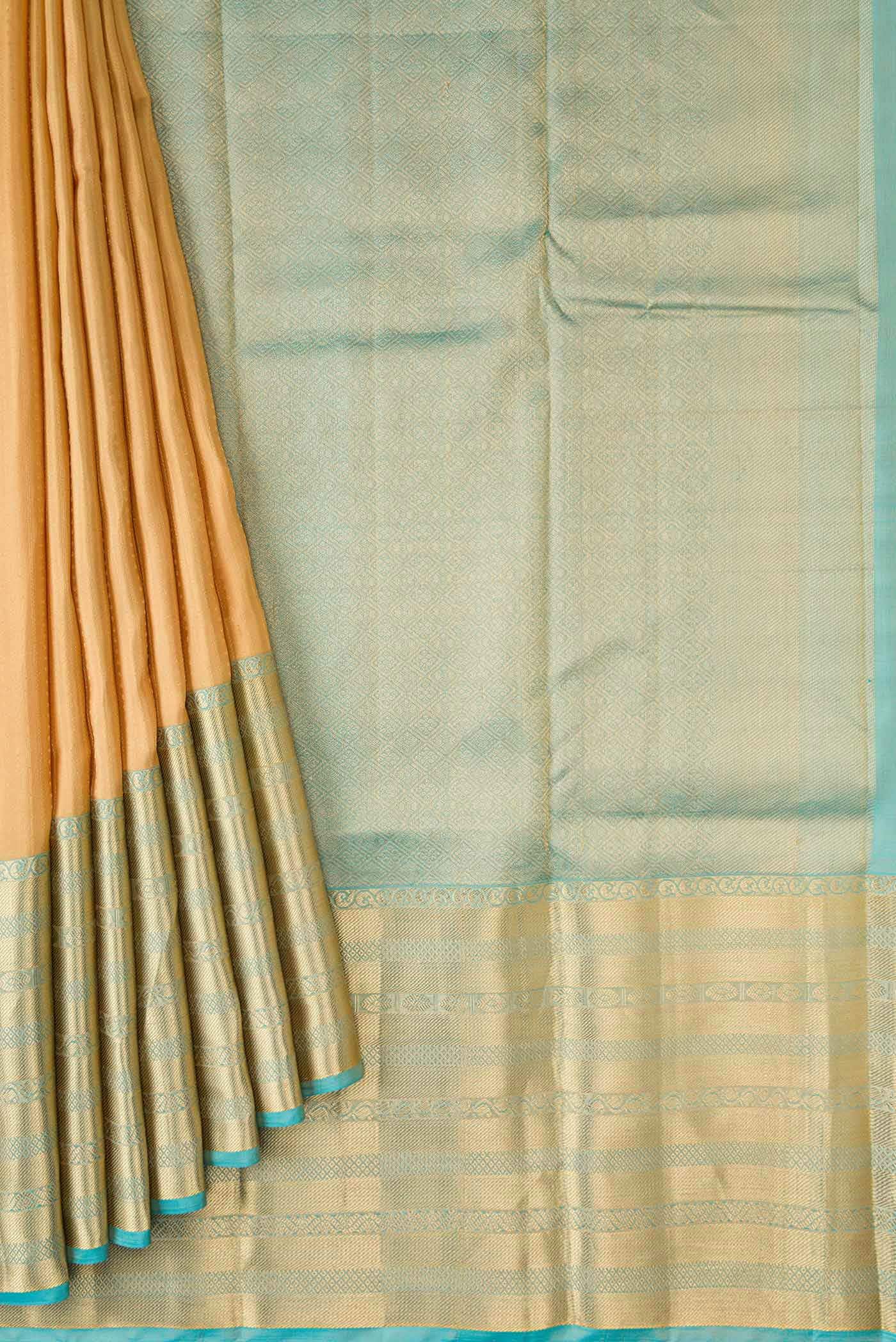 Golden Peach Kanchipuram Silk Saree