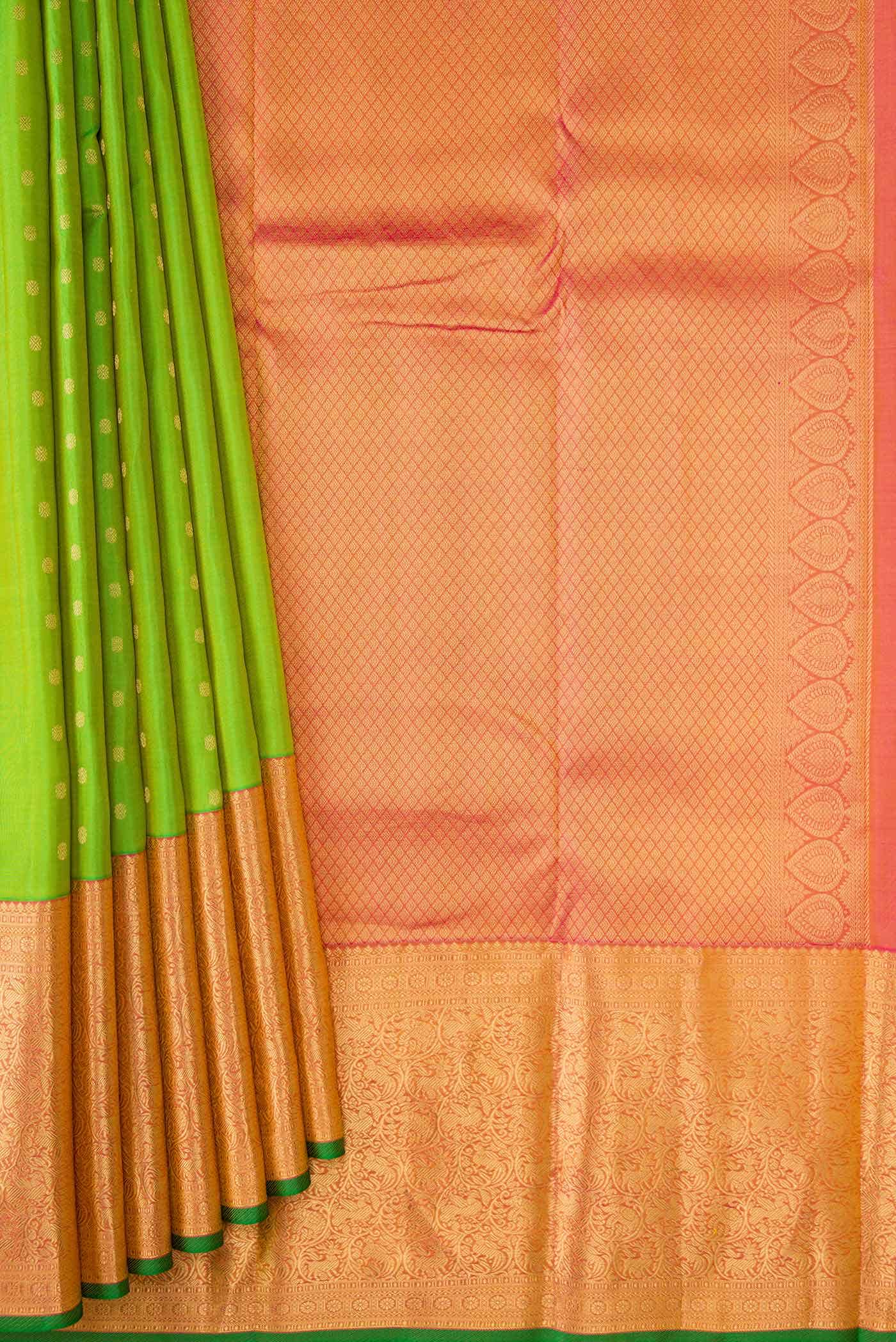Parrot Green Dual Tone Kanchipuram Silk Saree
