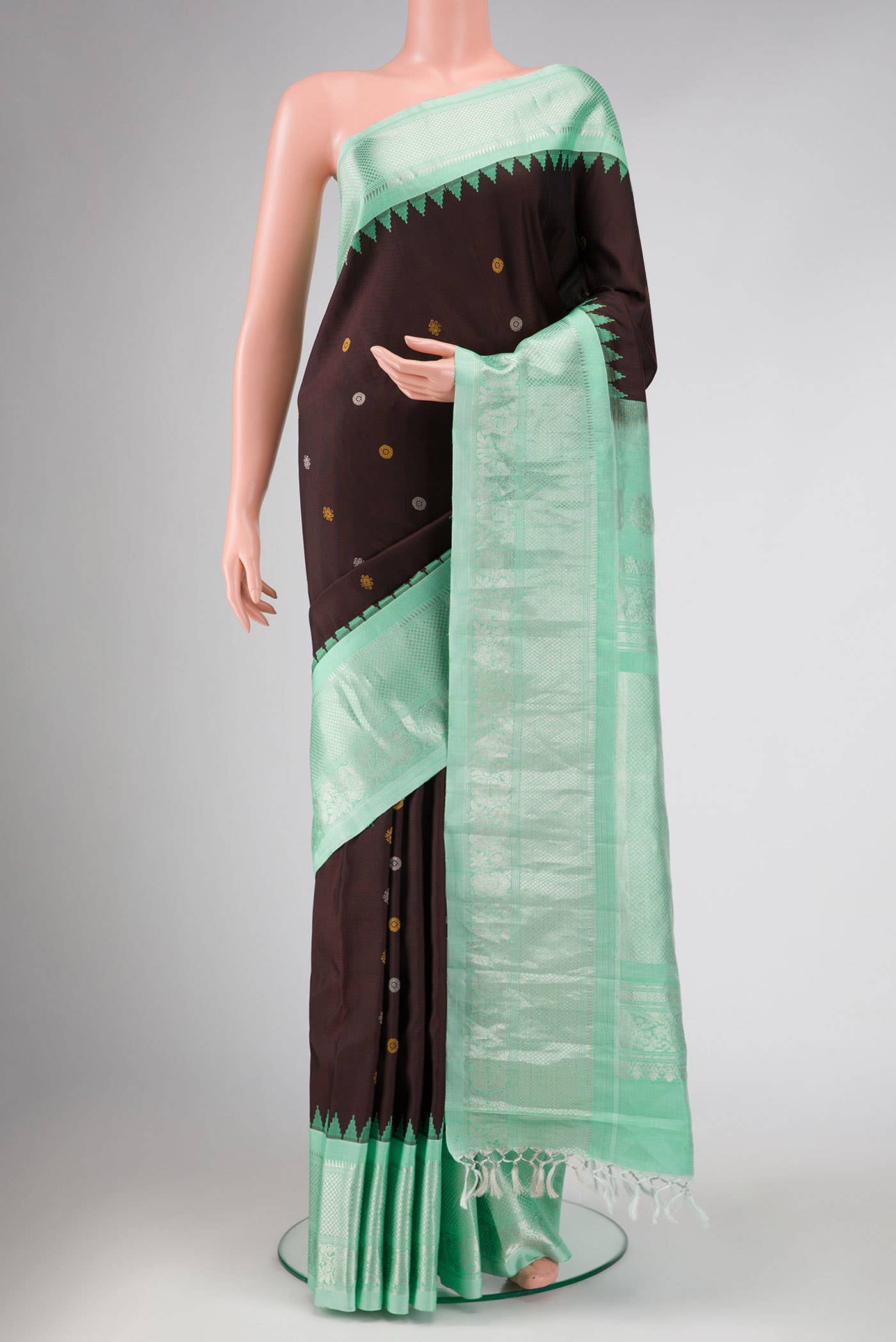 Brown Dual Tone Gadwal Silk Saree