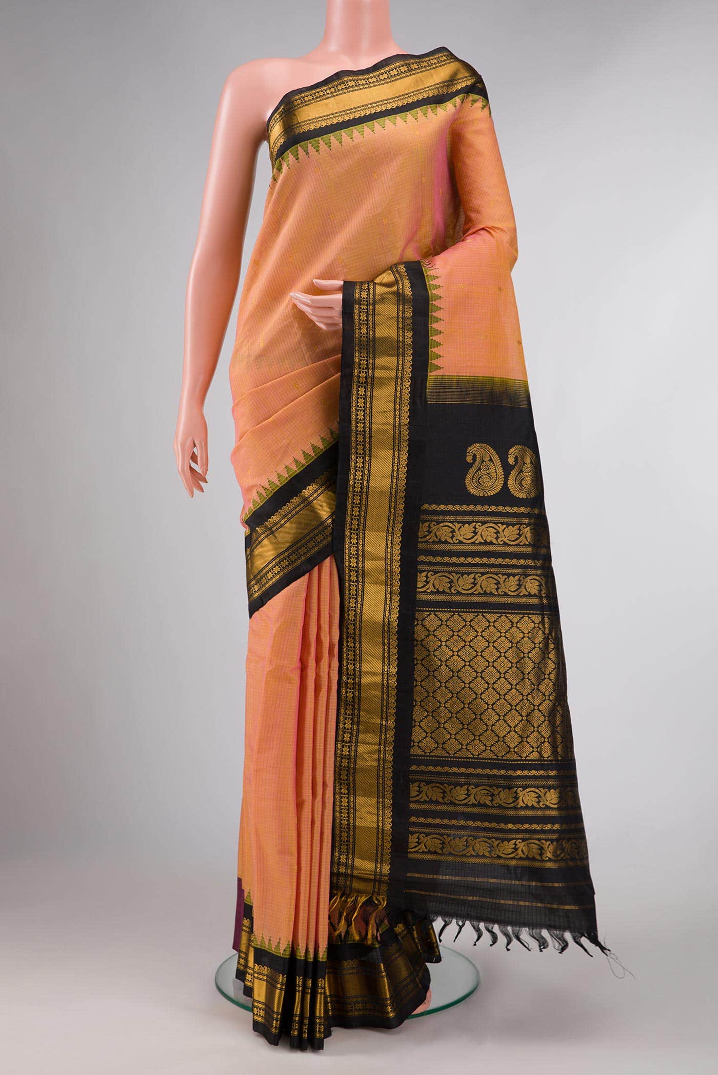 Coral Dual Tone Gadwal Silk Saree