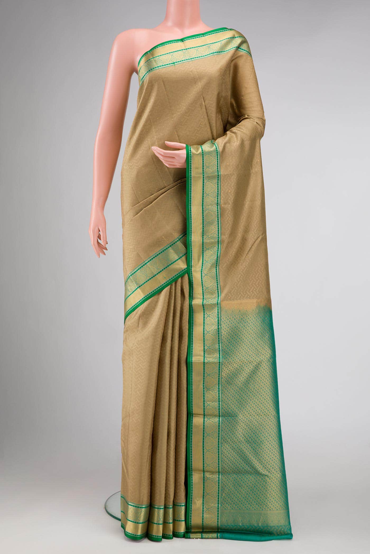 Dark Beige Kanchipuram Silk Saree