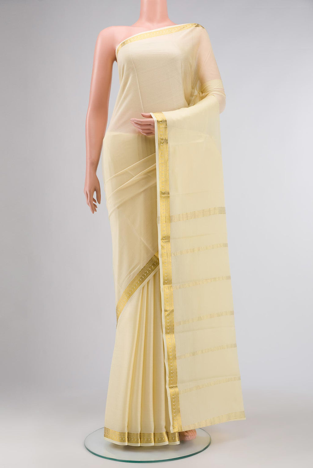 Cream Mysore Crepe Saree