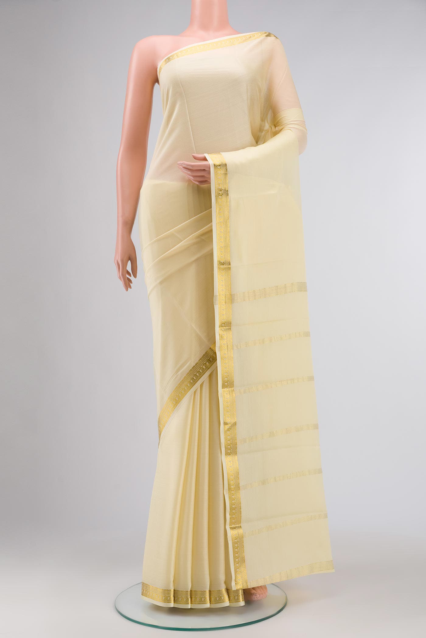 Cream Mysore Crepe Saree