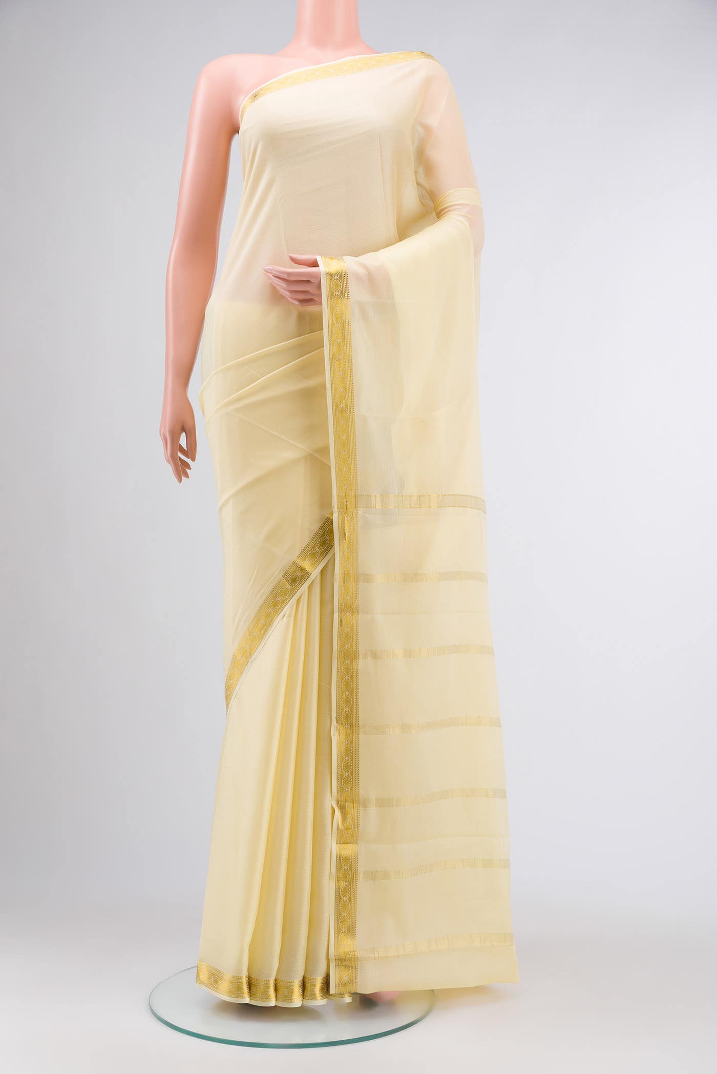 Cream Mysore Crepe Saree