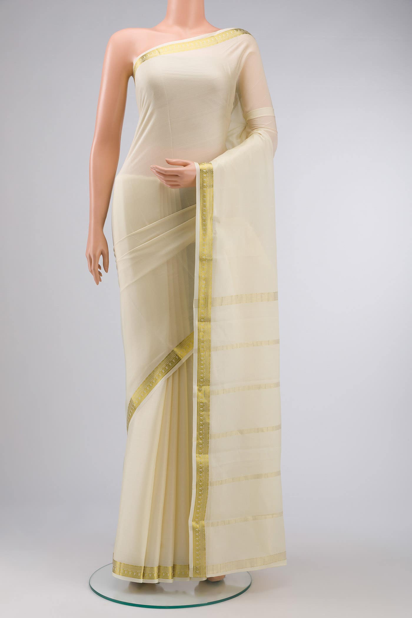 Cream Mysore Crepe Saree