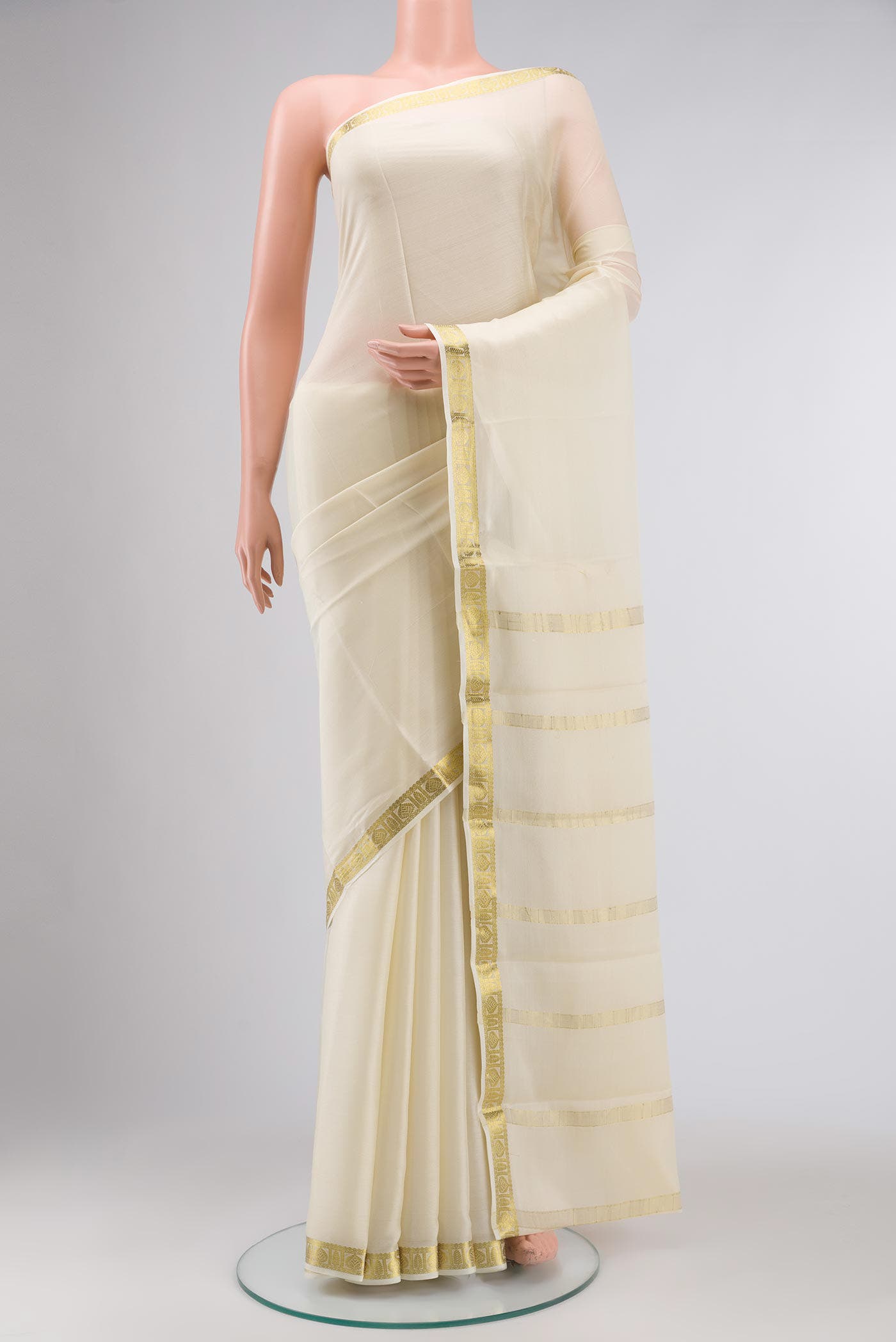 Cream Mysore Crepe Saree