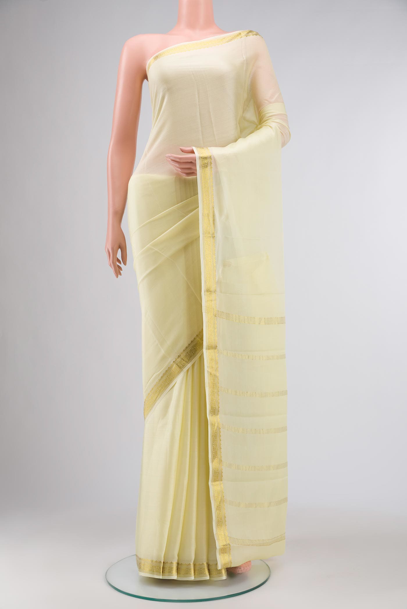 Cream Mysore Crepe Saree