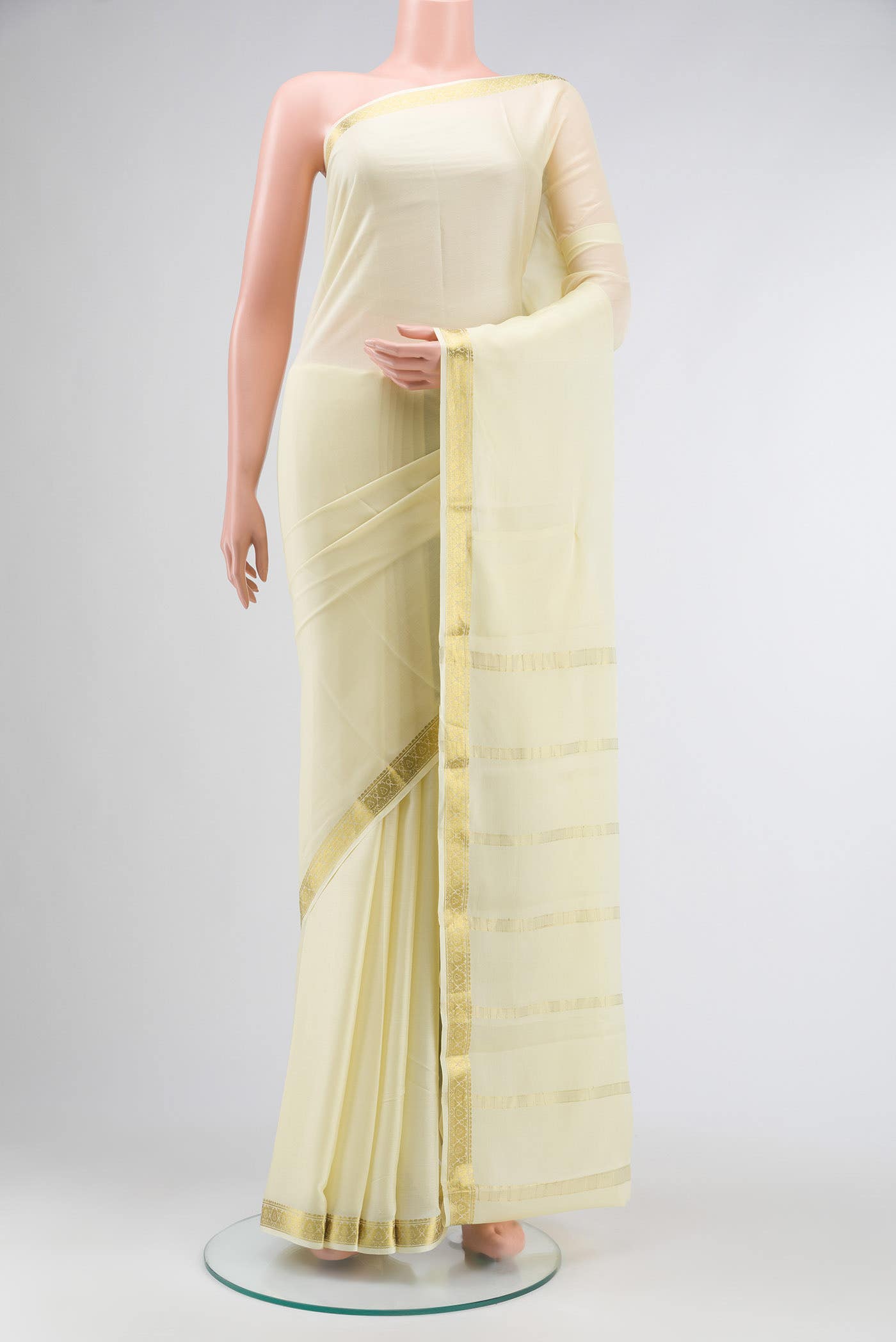 Cream Mysore Crepe Saree