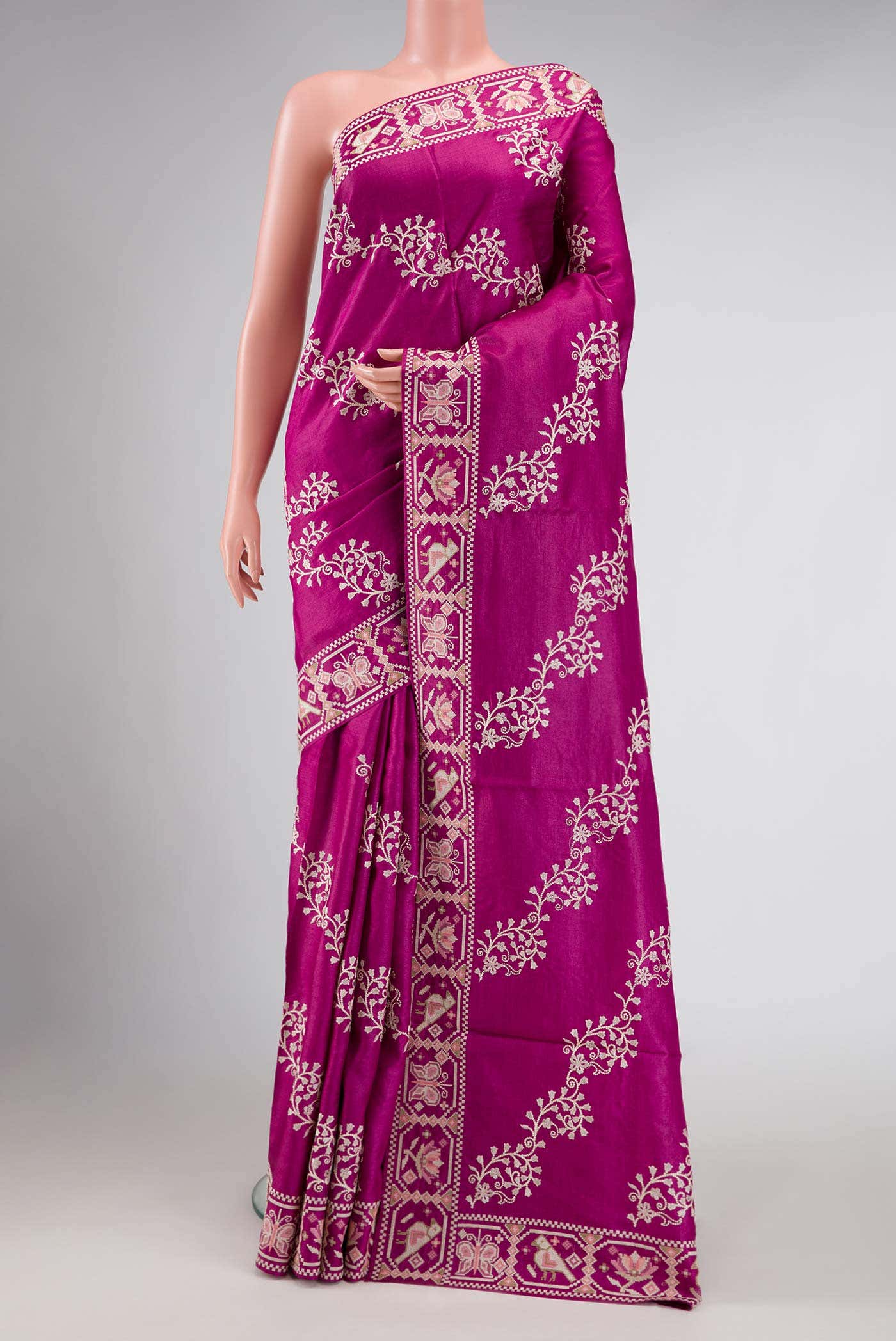 Purple Tussar Silk Saree