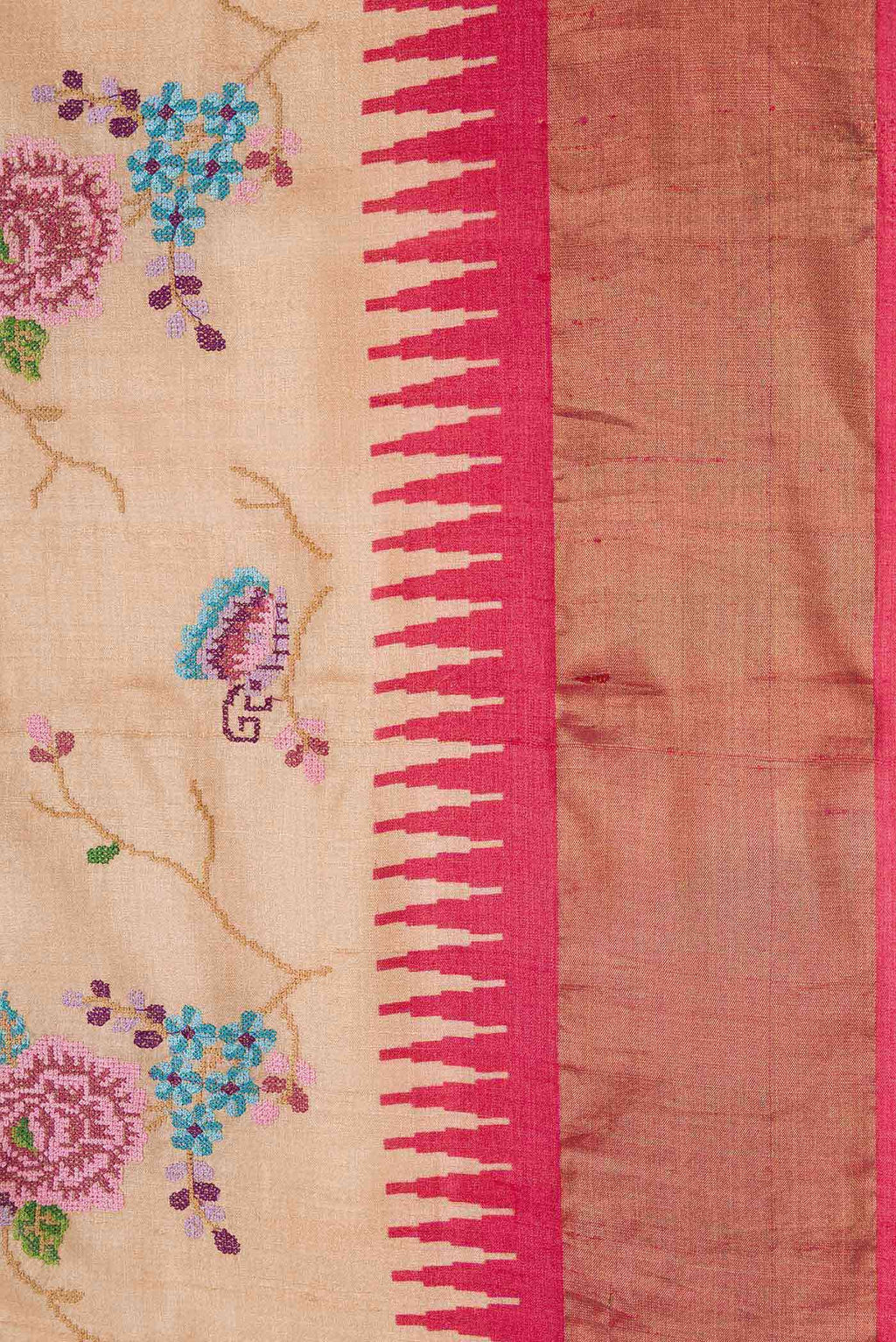 Beige Dual Tone Tussar Silk Saree