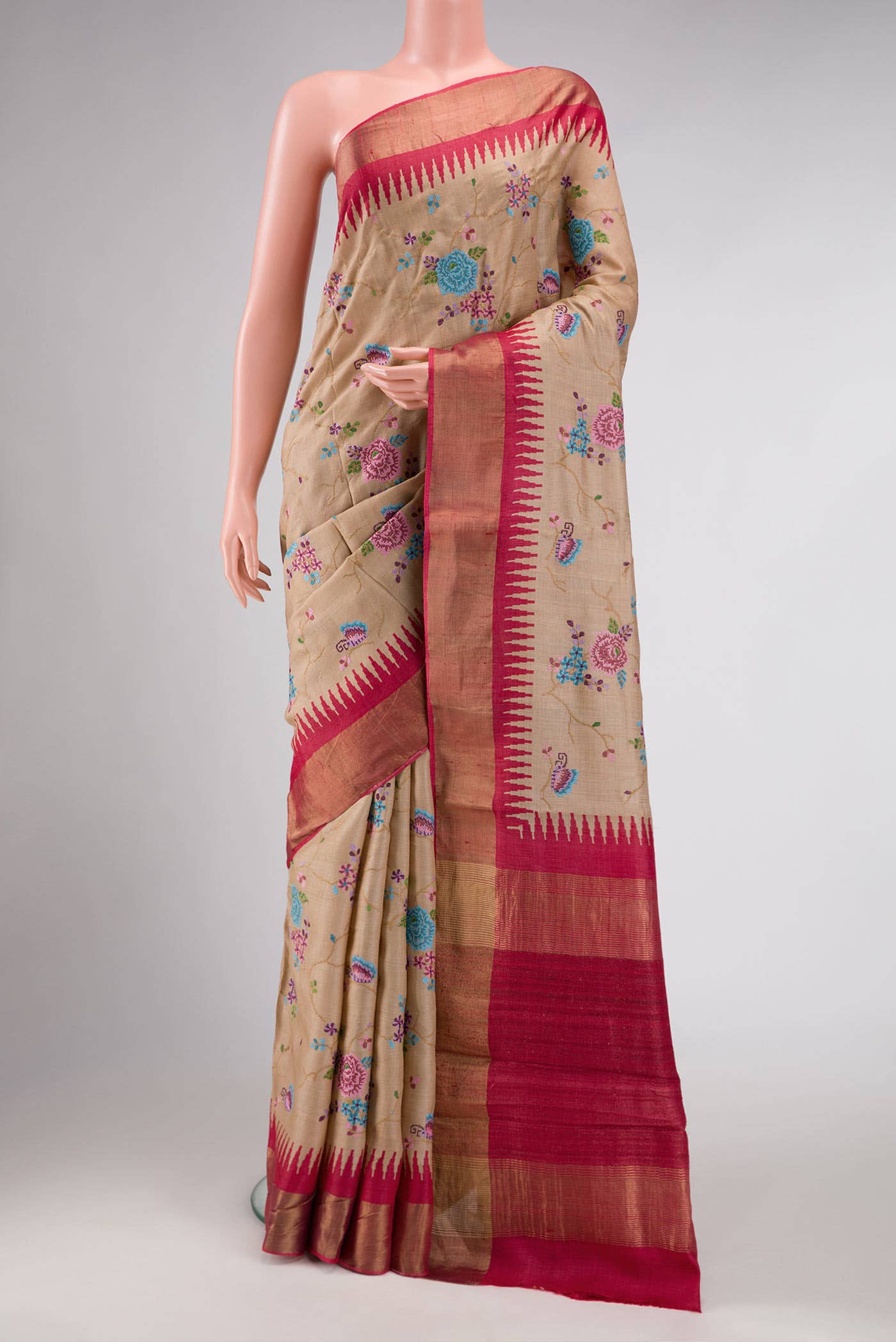 Beige Dual Tone Tussar Silk Saree