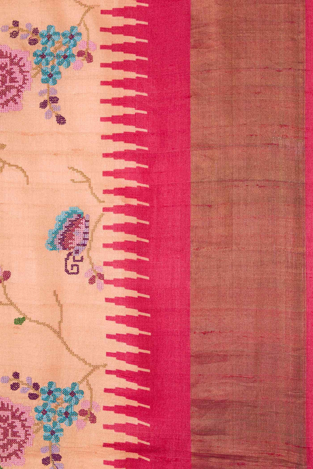 Peach Tussar Silk Saree