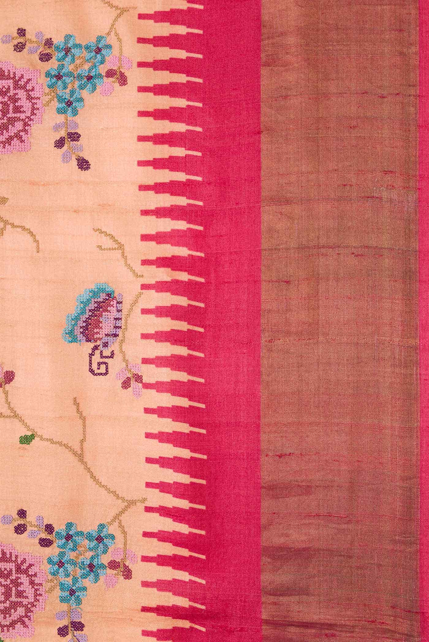 Peach Tussar Silk Saree