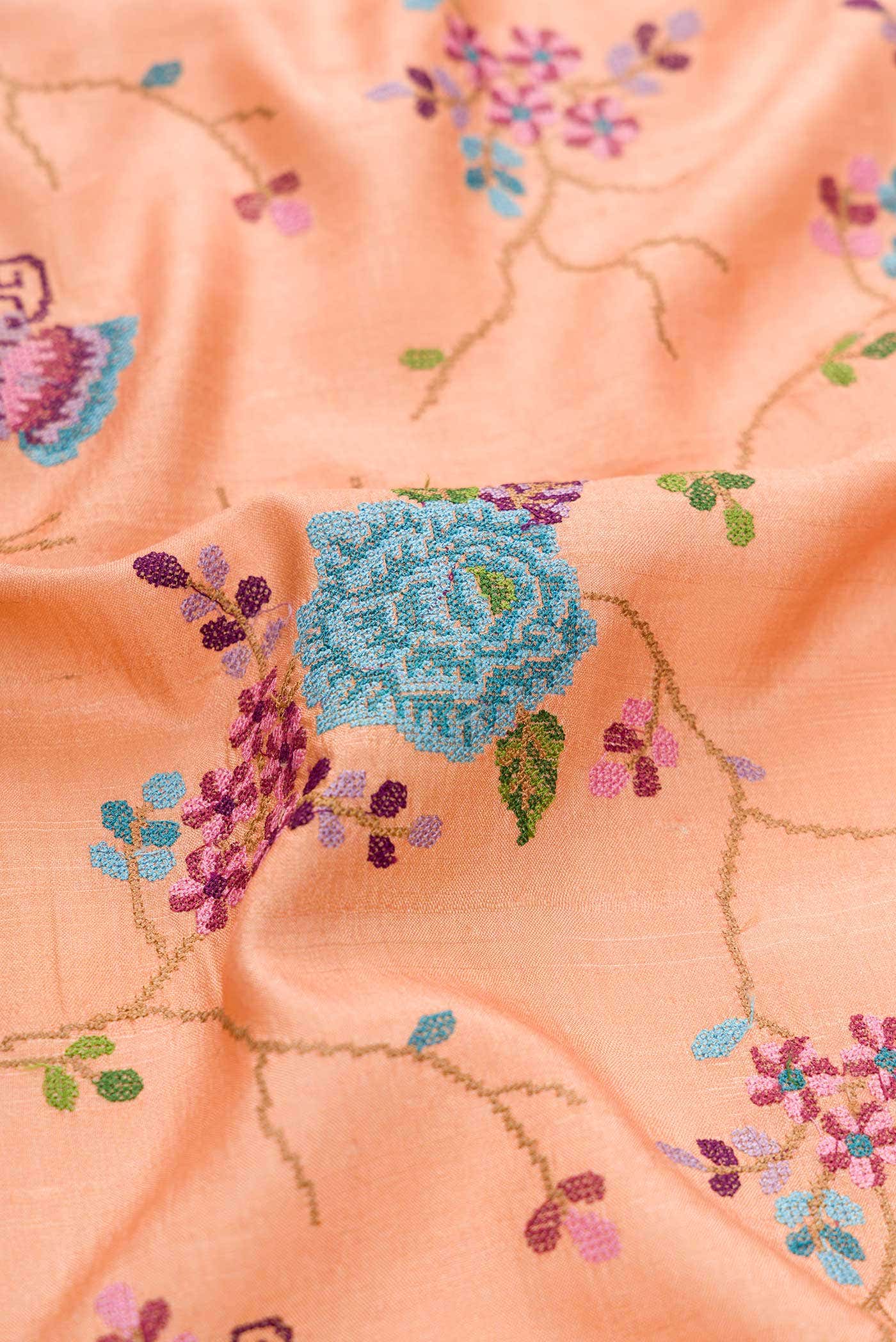 Peach Tussar Silk Saree
