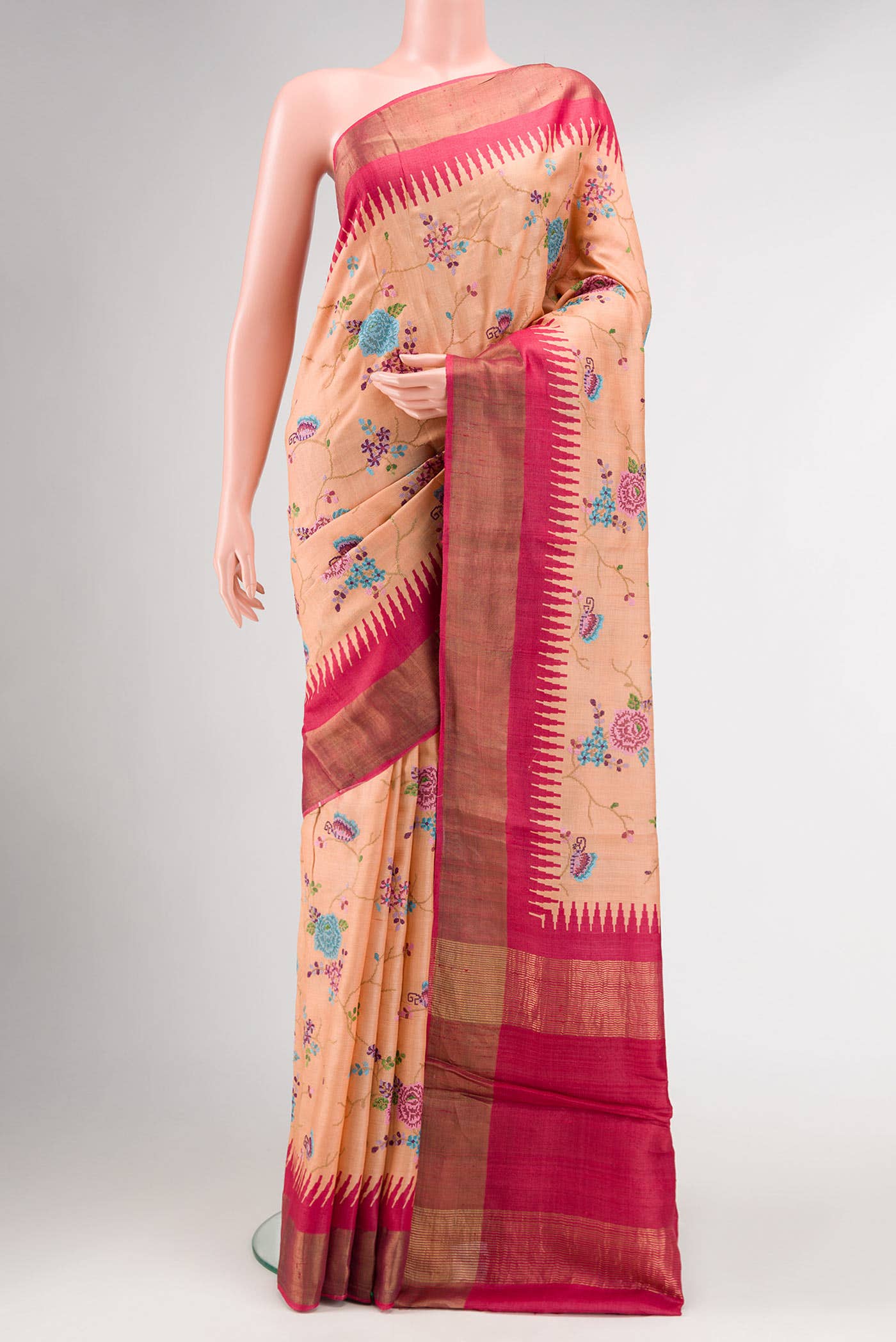 Peach Tussar Silk Saree