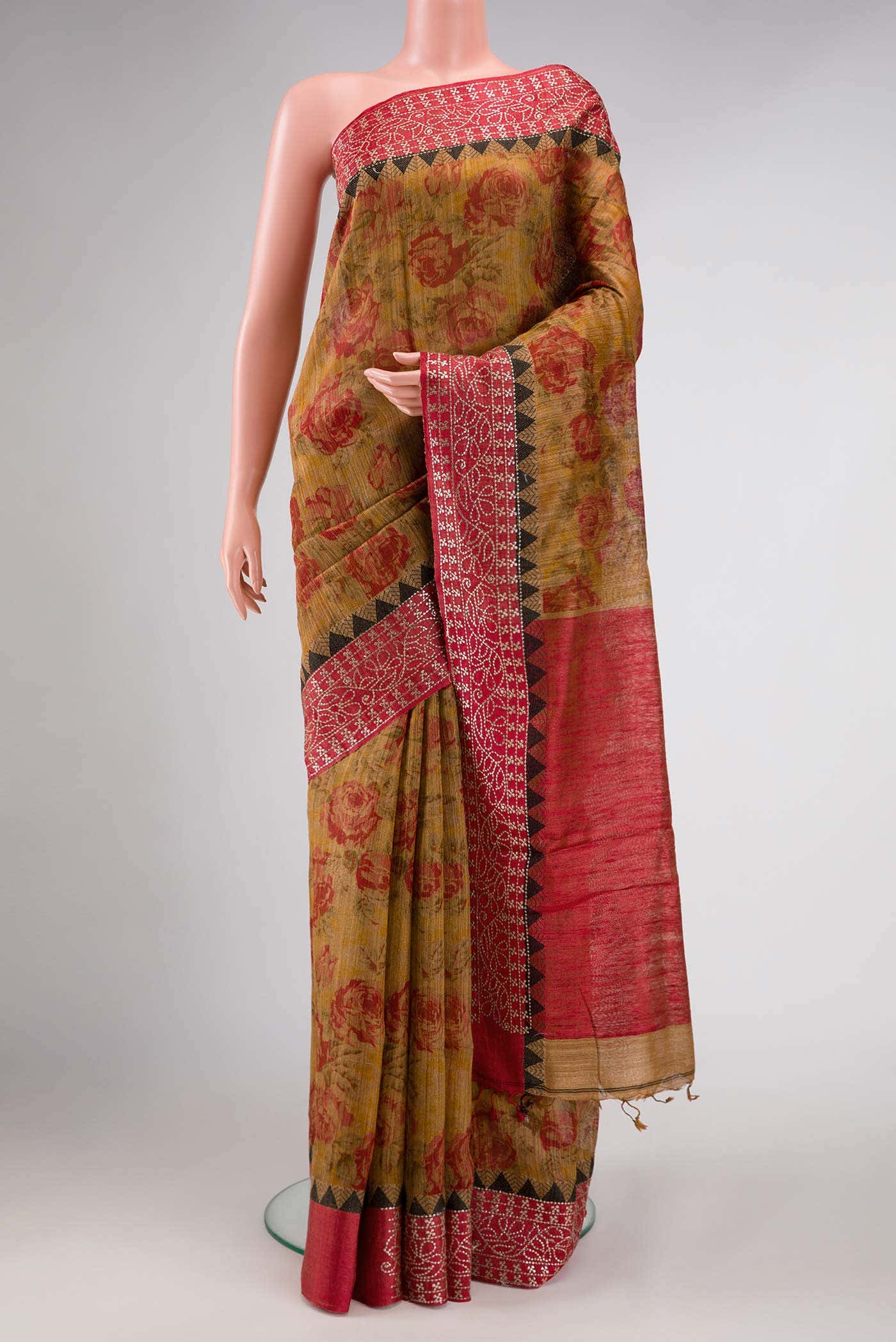 Mehandi Green Dual Tone Tussar Silk Saree