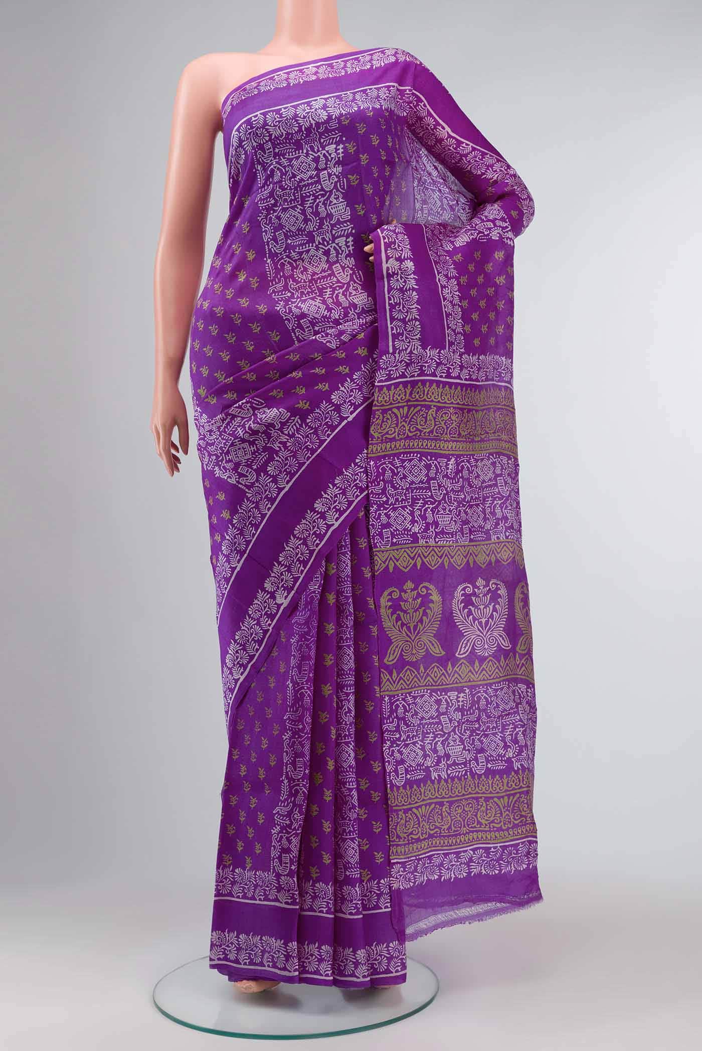 Violet Printed Silk Saree