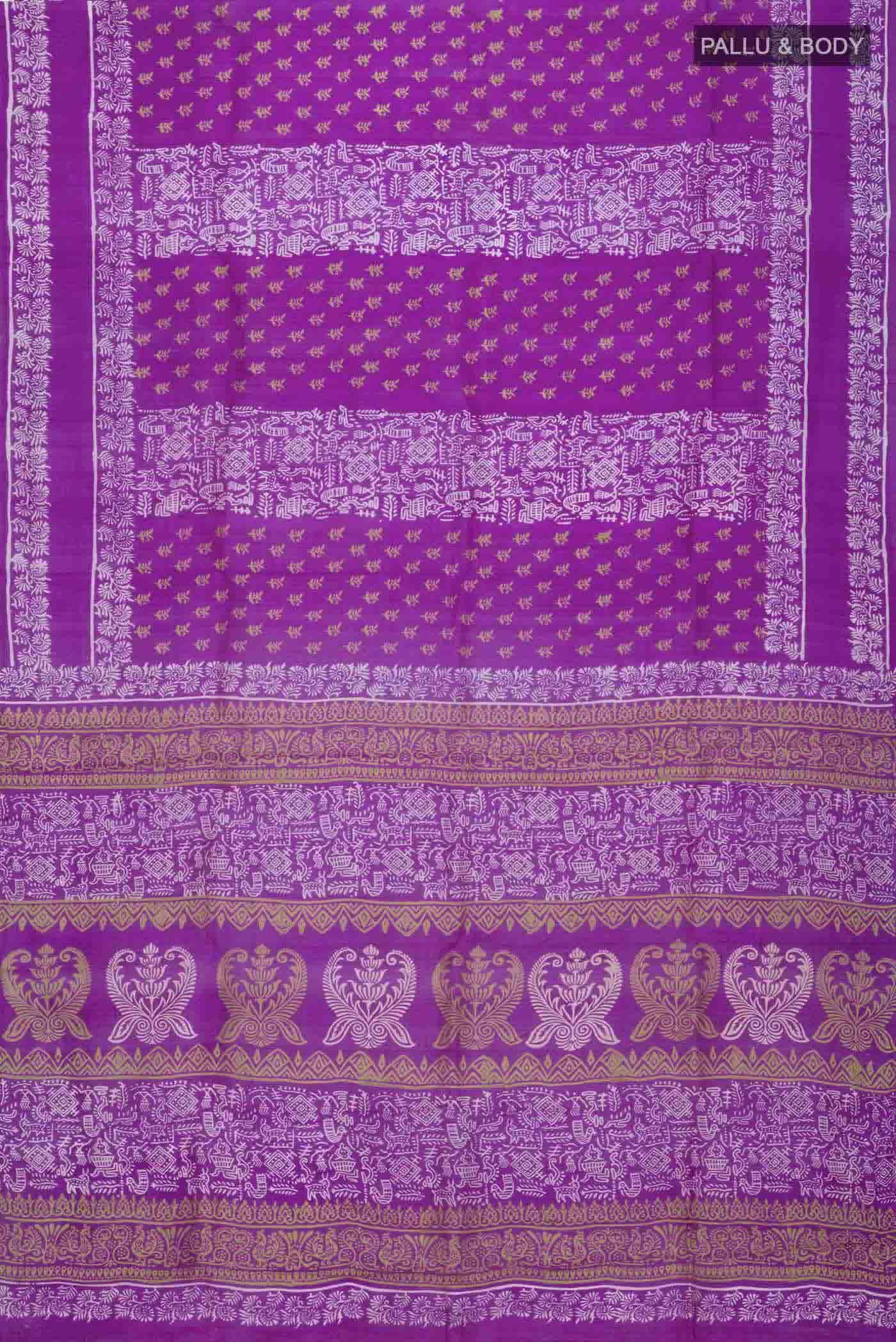 Violet Printed Silk Saree