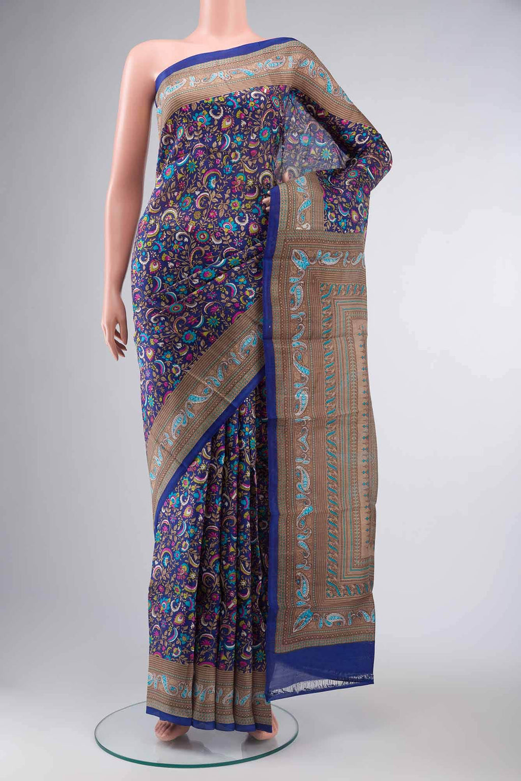 Blue Printed Silk Saree