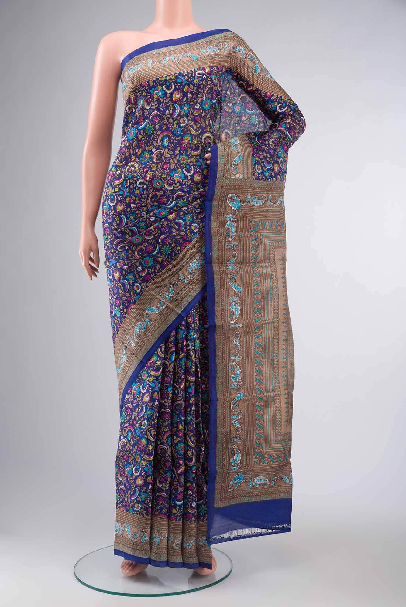 Blue Printed Silk Saree