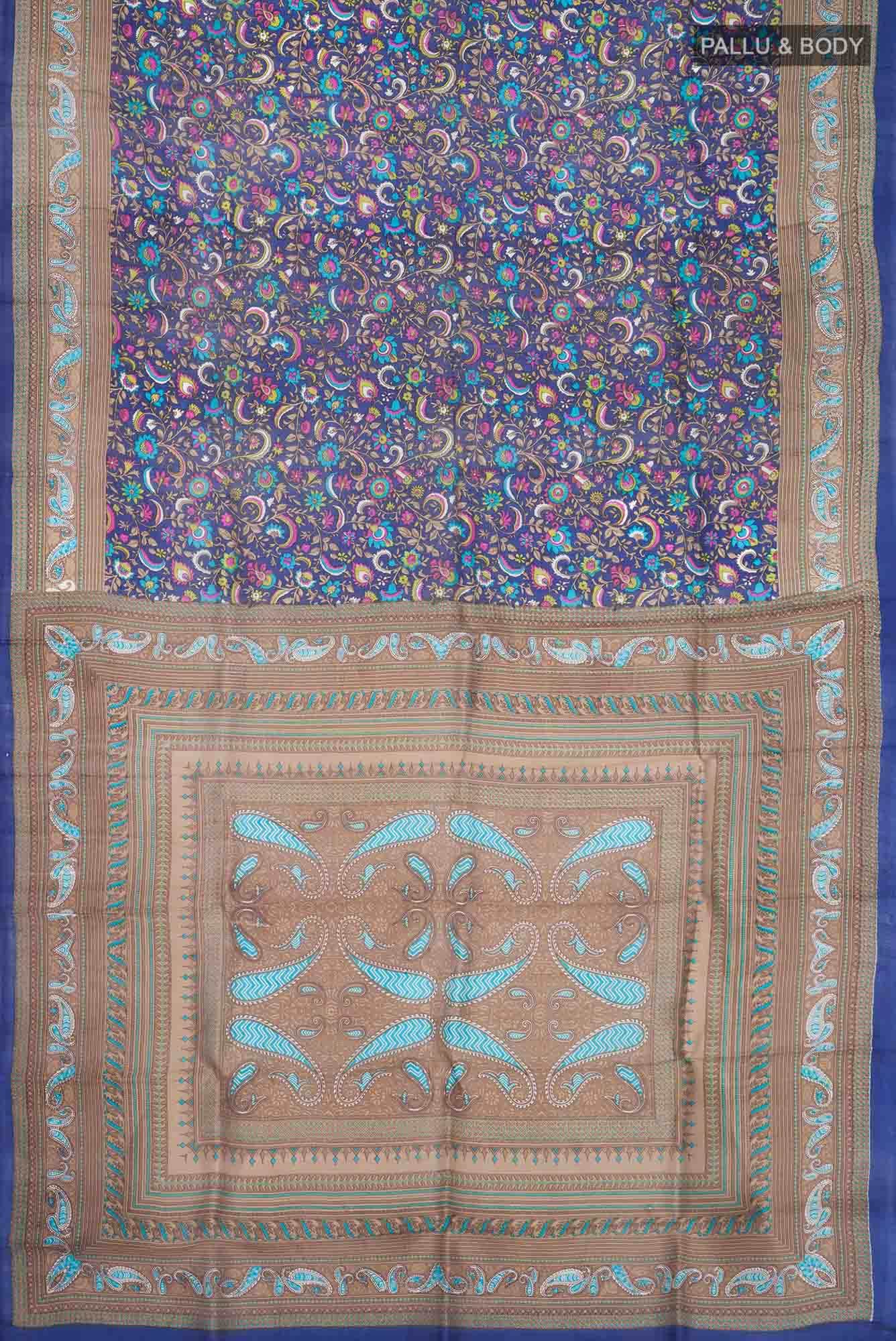 Blue Printed Silk Saree