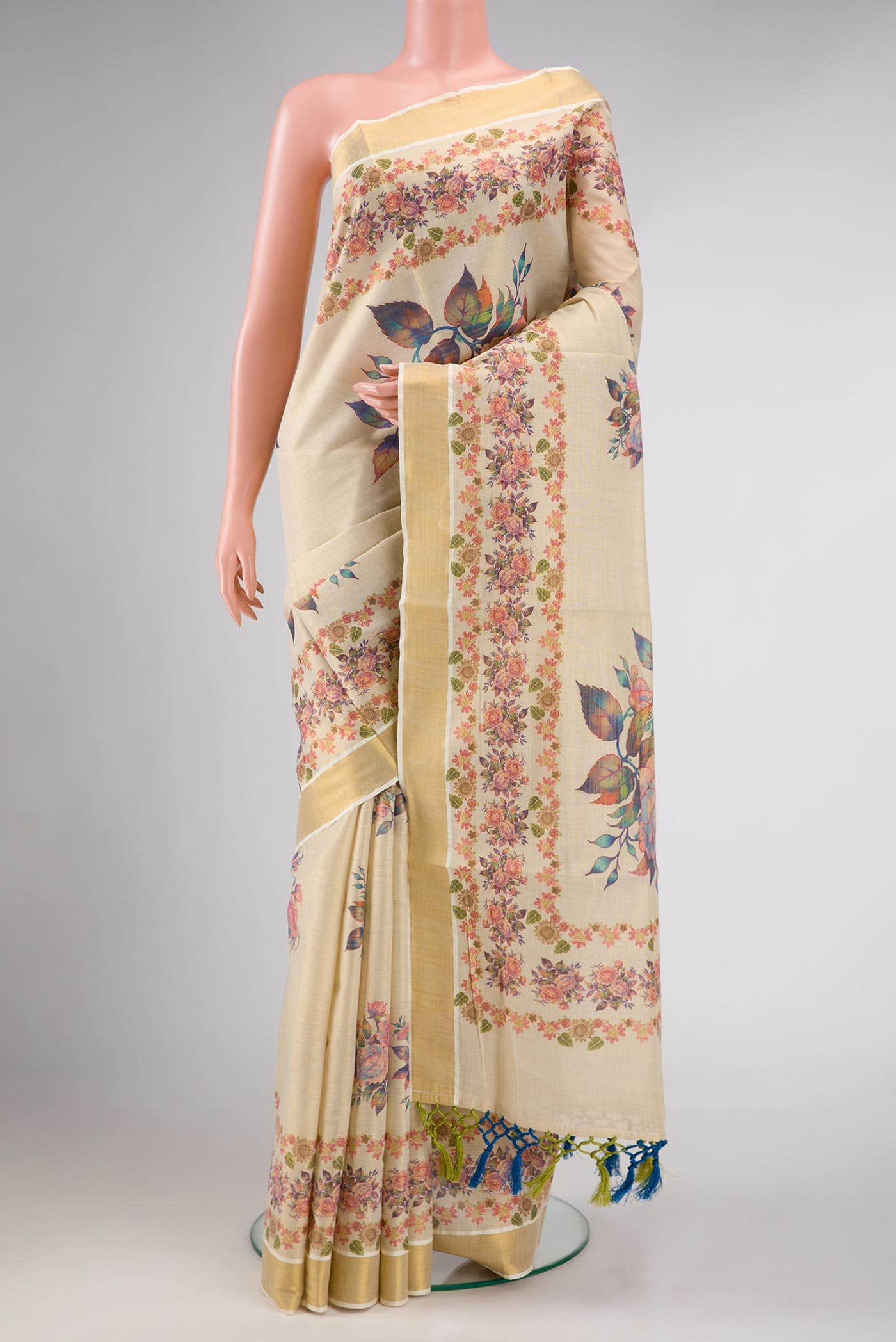 Gold Dual Tone Kerala Cotton Saree
