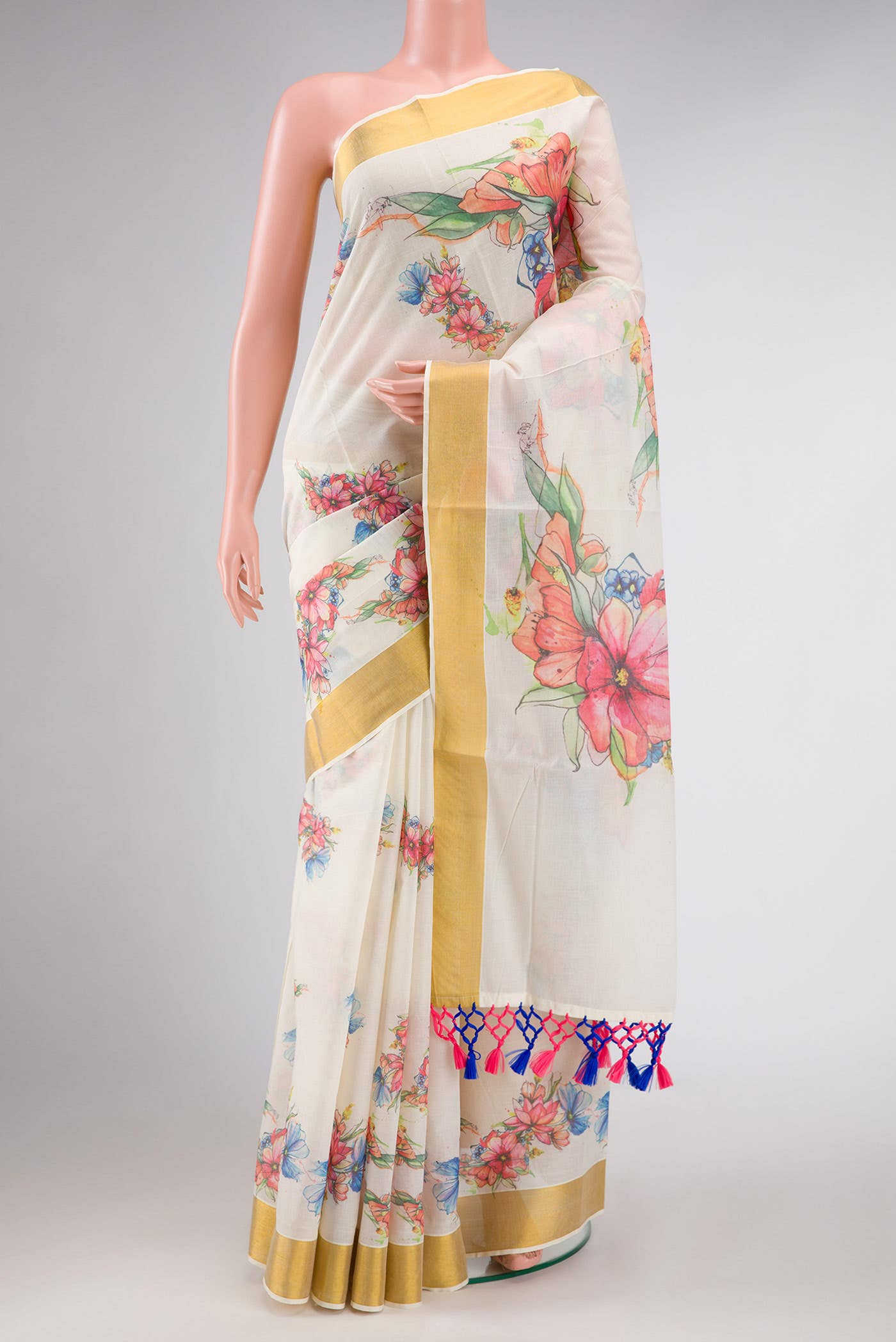 Off White Dual Tone Kerala Cotton Saree