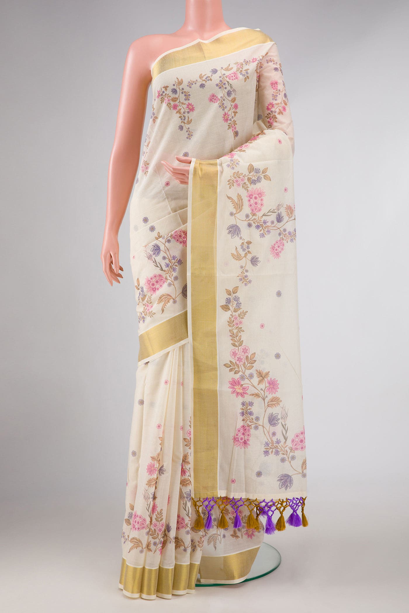 Gold Dual Tone Kerala Cotton Saree