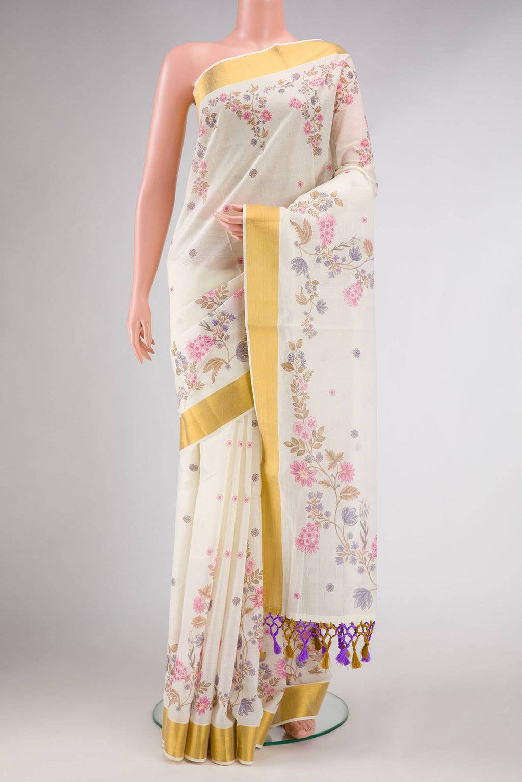 Off White Kerala Cotton Saree